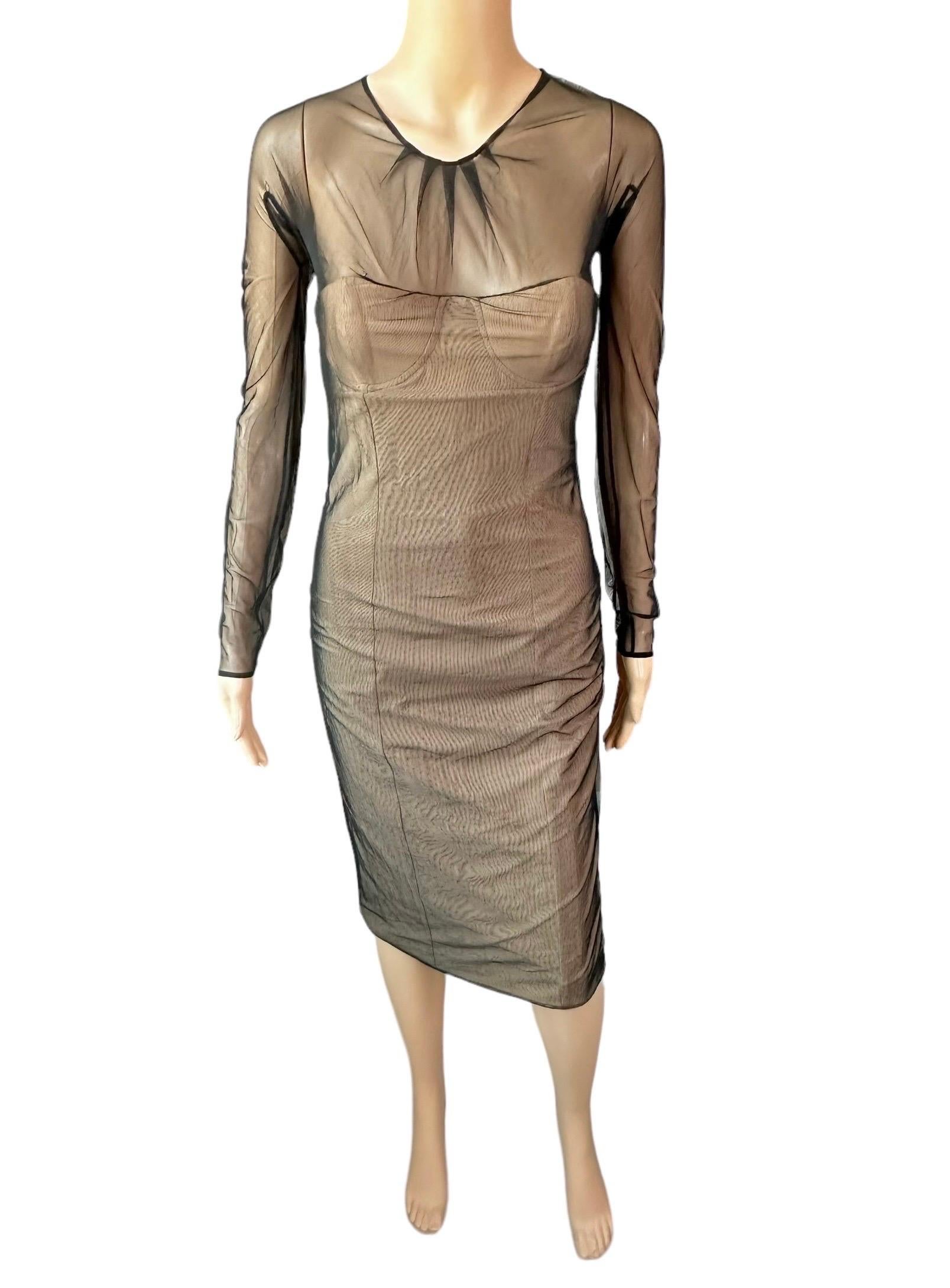 Gucci by Tom Ford S/S 2001 Runway Sheer Tulle Mesh Bustier Corset Midi Dress 5