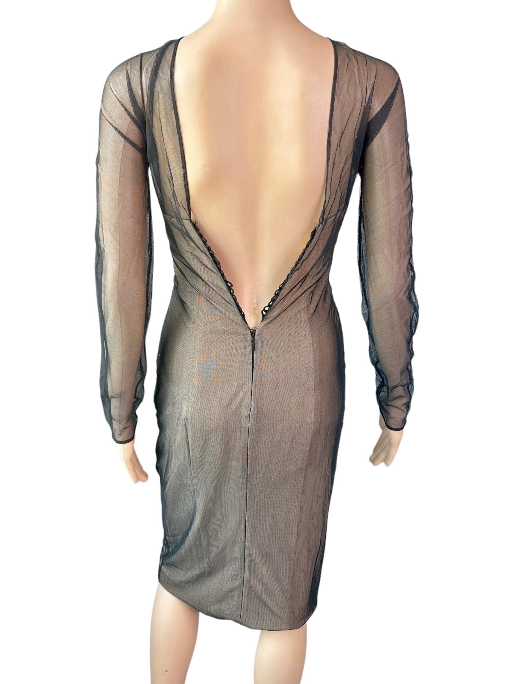 Gucci by Tom Ford S/S 2001 Runway Sheer Tulle Mesh Bustier Corset Midi Dress 6