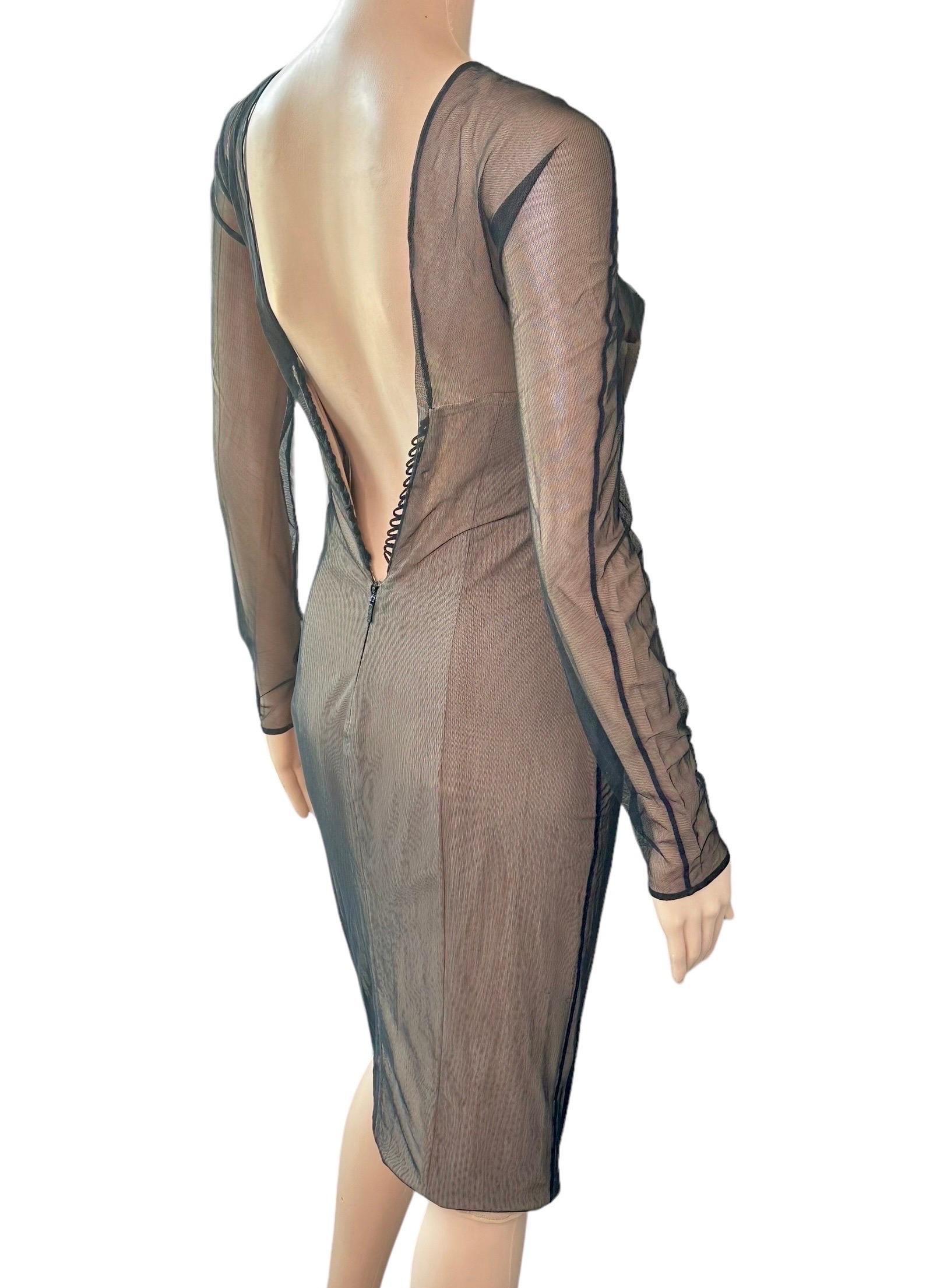 Gucci by Tom Ford S/S 2001 Runway Sheer Tulle Mesh Bustier Corset Midi Dress 7