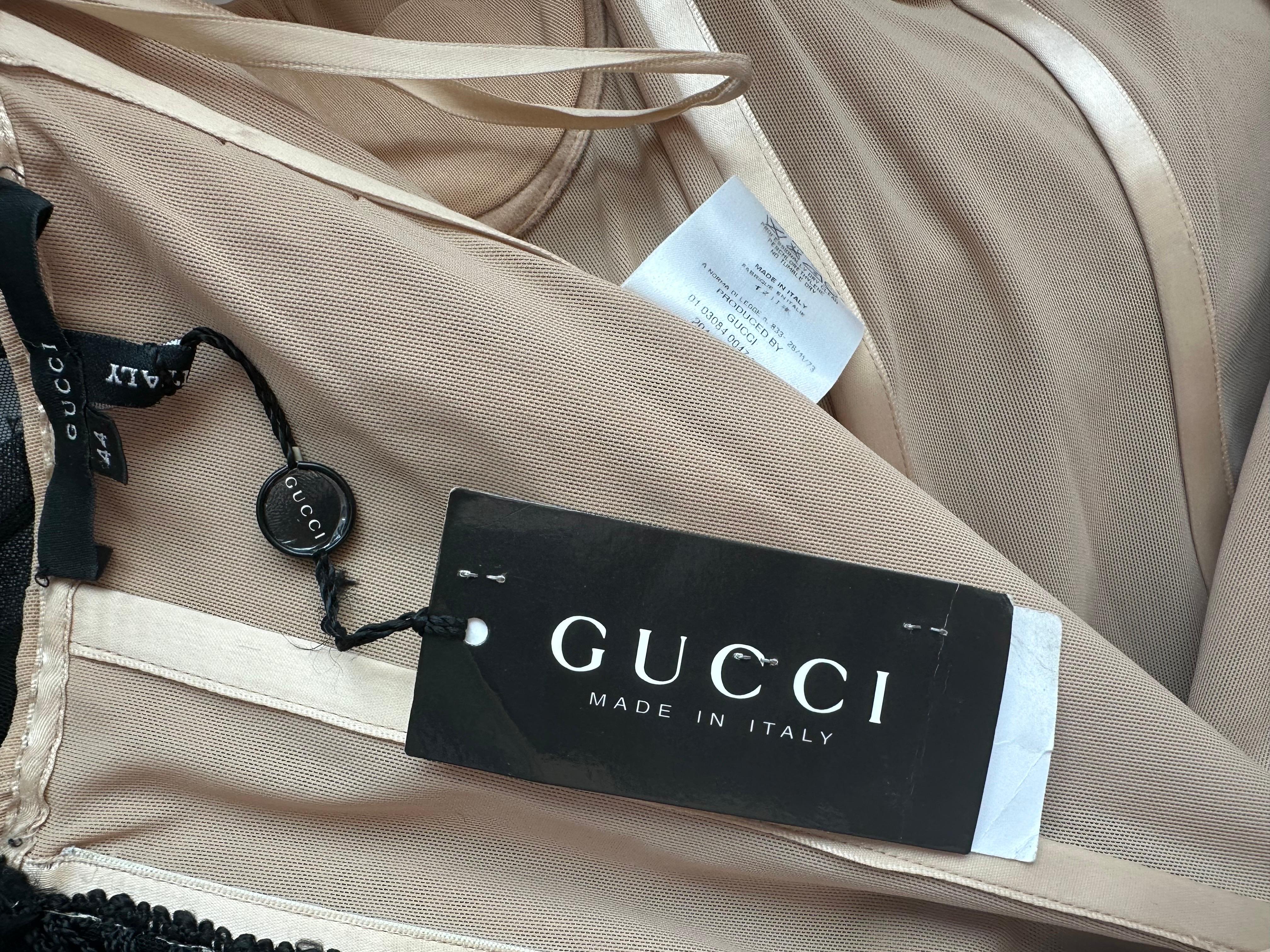 Gucci by Tom Ford S/S 2001 Runway Sheer Tulle Mesh Bustier Corset Midi Dress 8