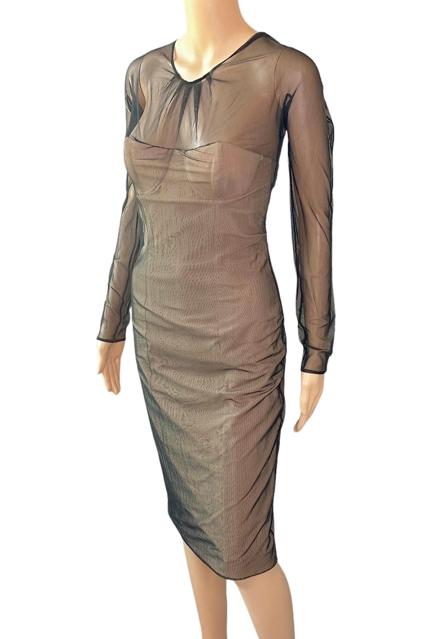 Gucci by Tom Ford S/S 2001 Runway Sheer Tulle Mesh Bustier Corset Midi Dress In New Condition In Naples, FL