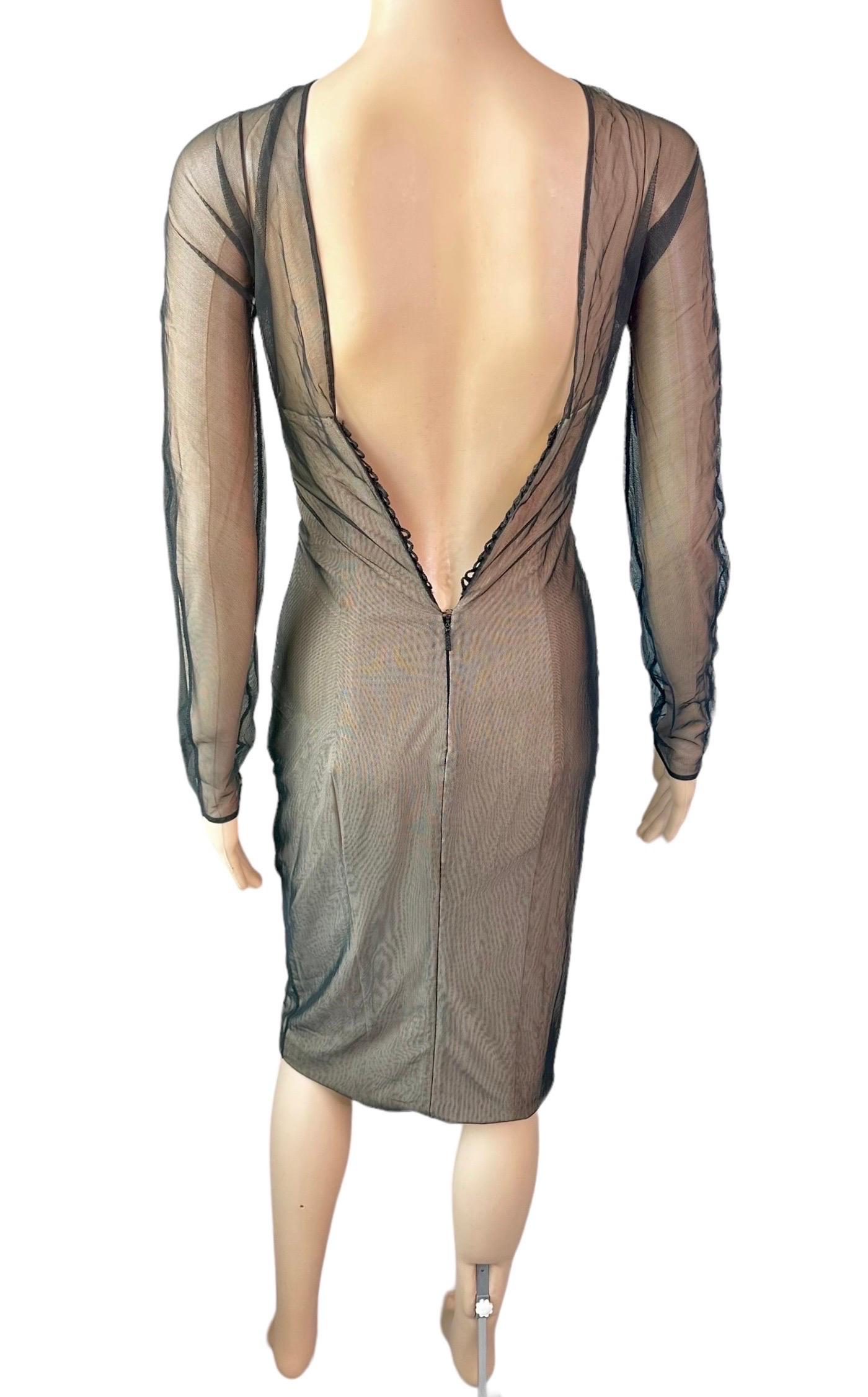 Women's Gucci by Tom Ford S/S 2001 Runway Sheer Tulle Mesh Bustier Corset Midi Dress