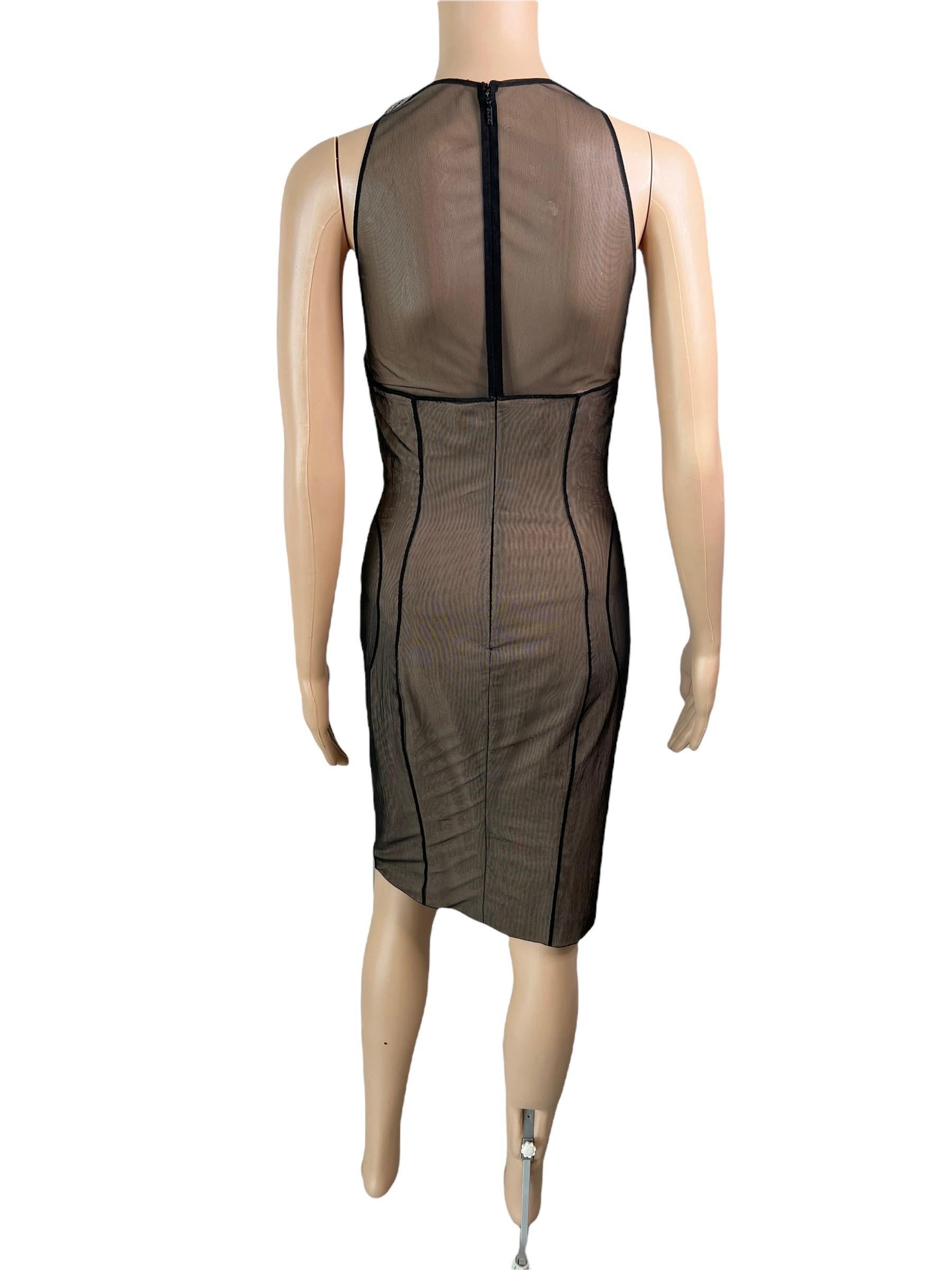 Black Gucci by Tom Ford S/S 2001 Runway Sheer Tulle Mesh Bustier Corset Midi Dress For Sale