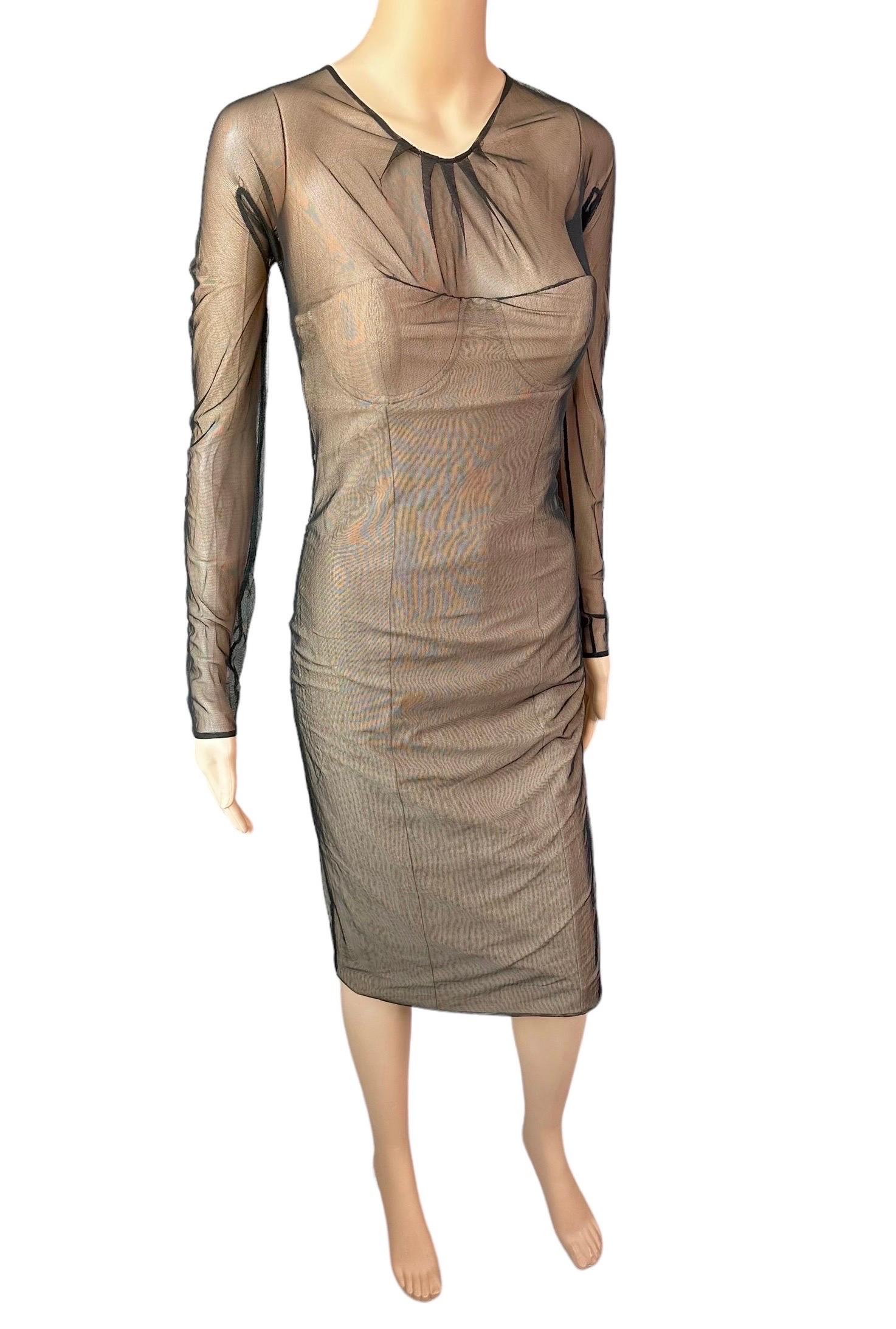 Gucci by Tom Ford S/S 2001 Runway Sheer Tulle Mesh Bustier Corset Midi Dress 1