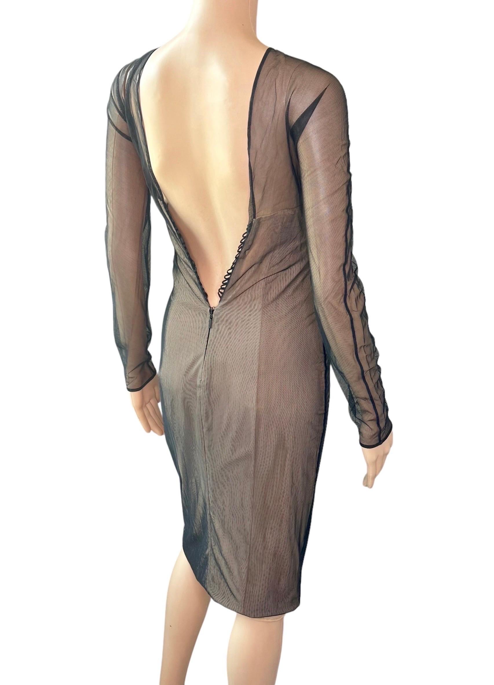 Gucci by Tom Ford S/S 2001 Runway Sheer Tulle Mesh Bustier Corset Midi Dress 2