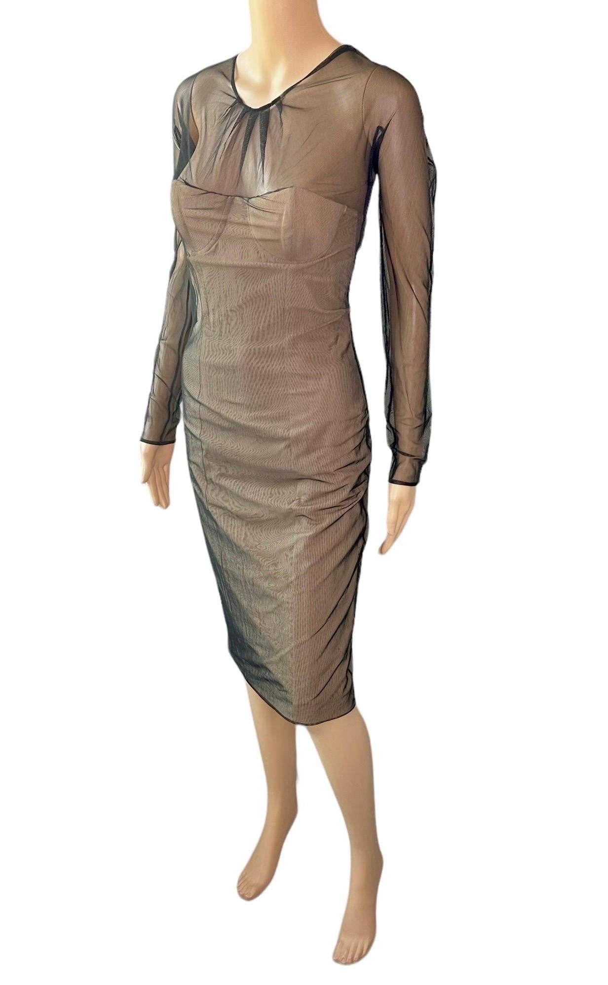 Gucci by Tom Ford S/S 2001 Runway Sheer Tulle Mesh Bustier Corset Midi Dress 3