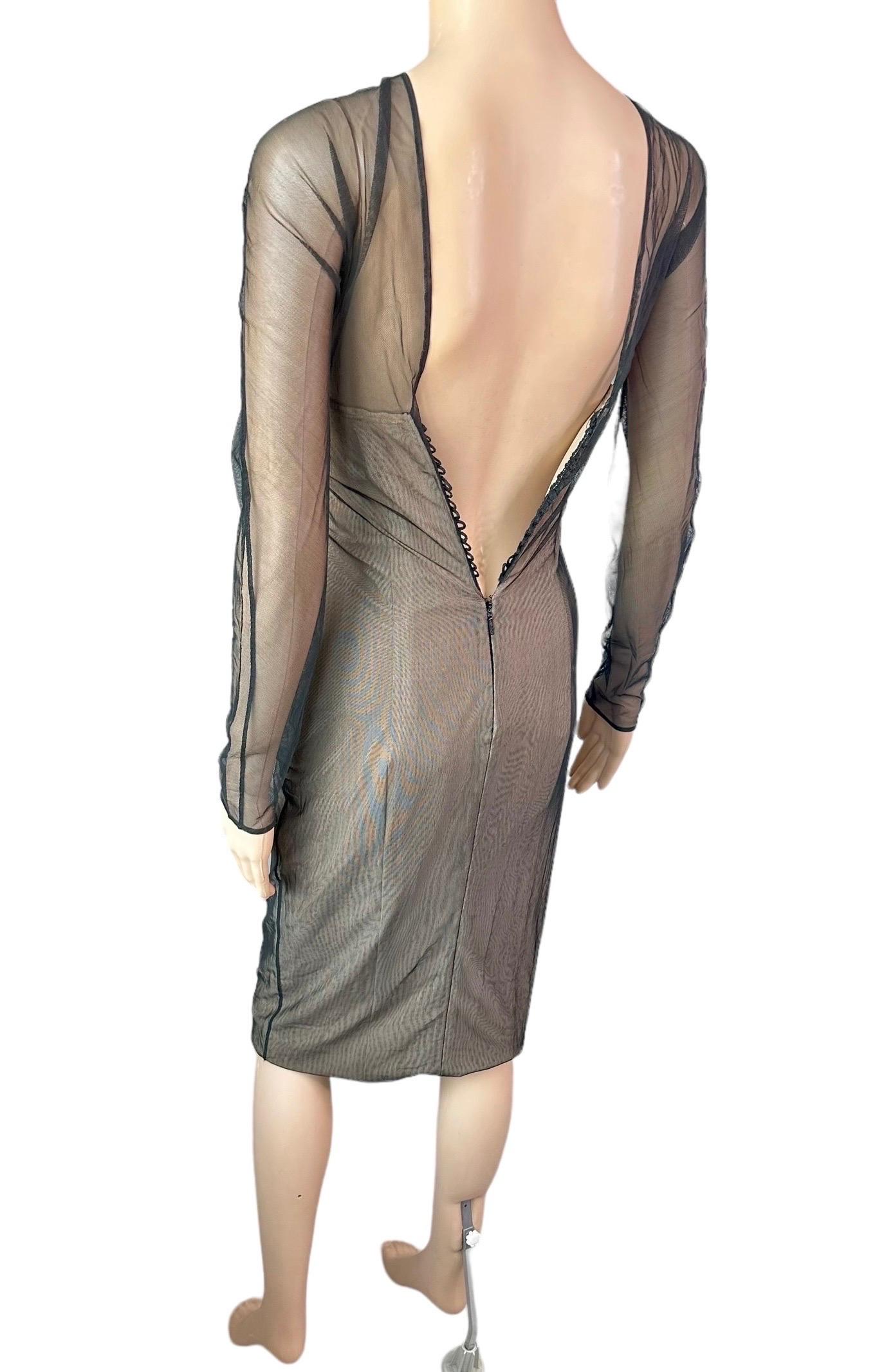 Gucci by Tom Ford S/S 2001 Runway Sheer Tulle Mesh Bustier Corset Midi Dress 4