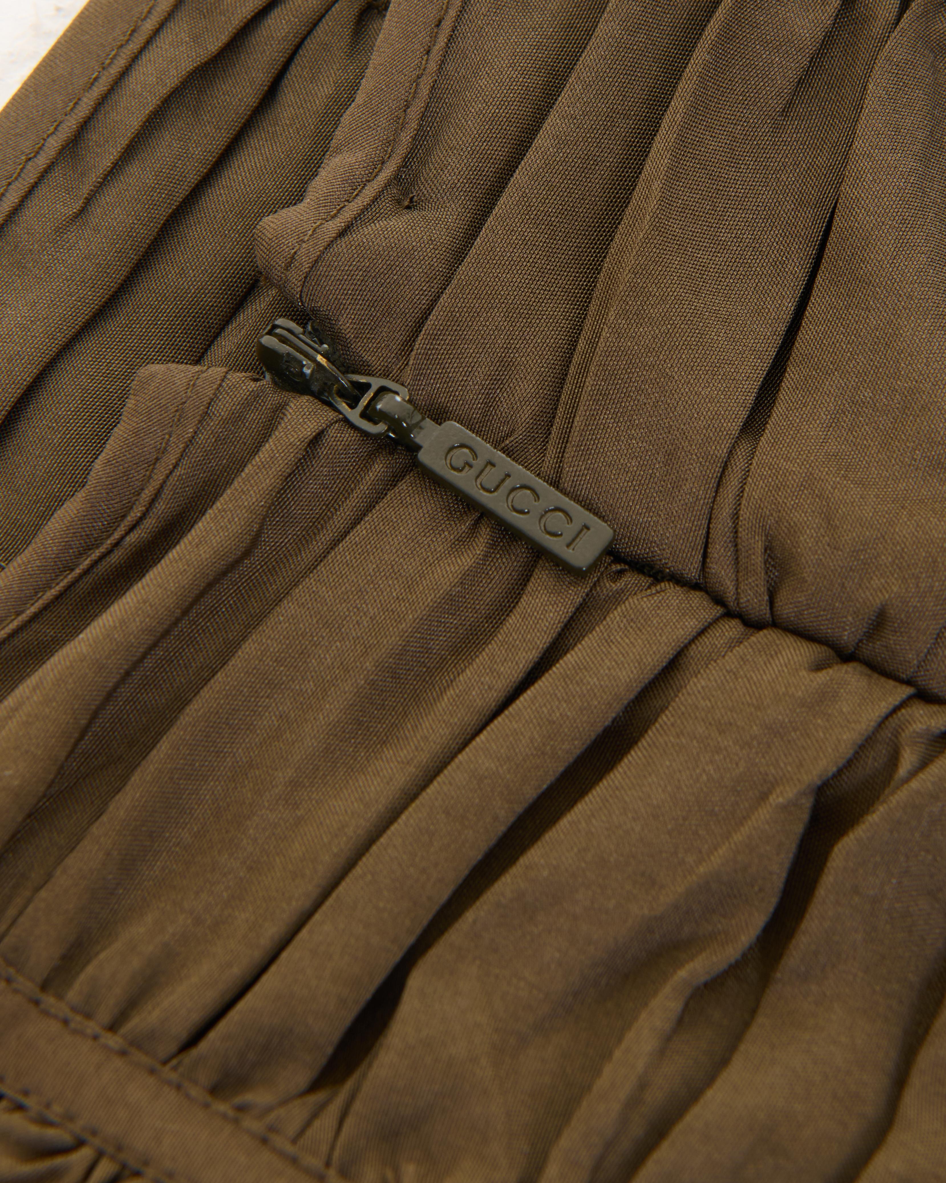 Gucci by Tom Ford S/S 2001 Taupe ruched silk skirt For Sale 1
