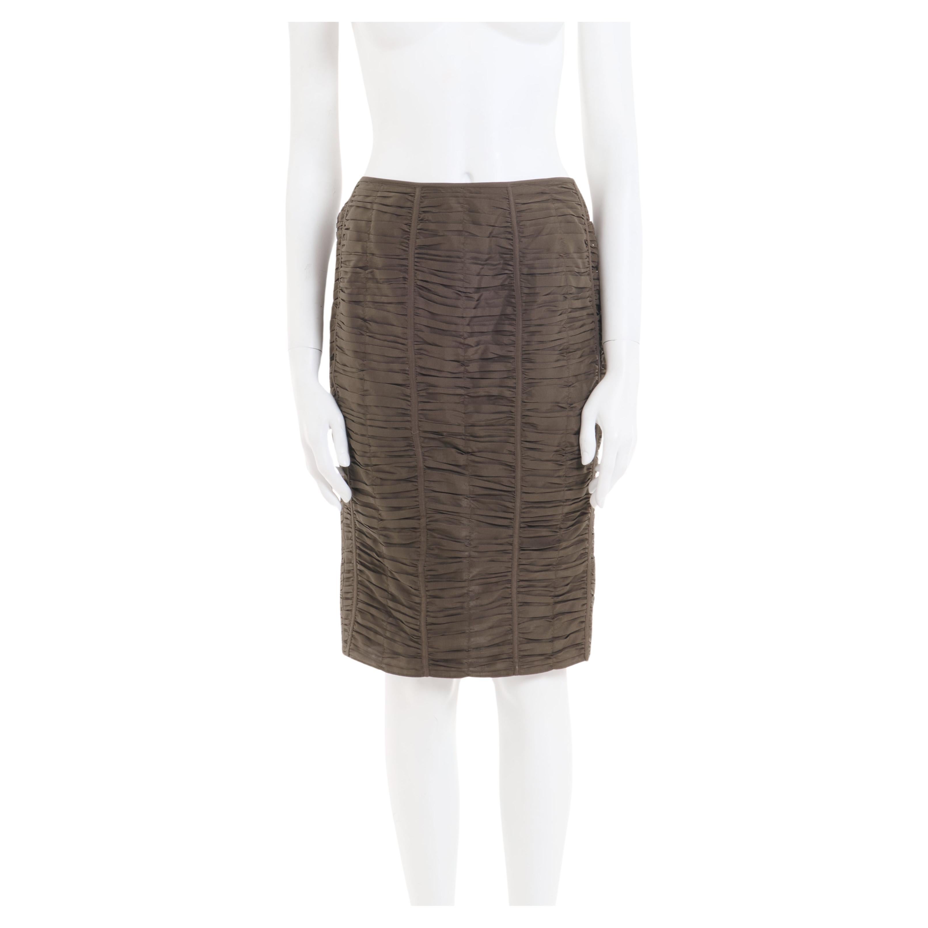 Gucci by Tom Ford S/S 2001 Taupe ruched silk skirt For Sale