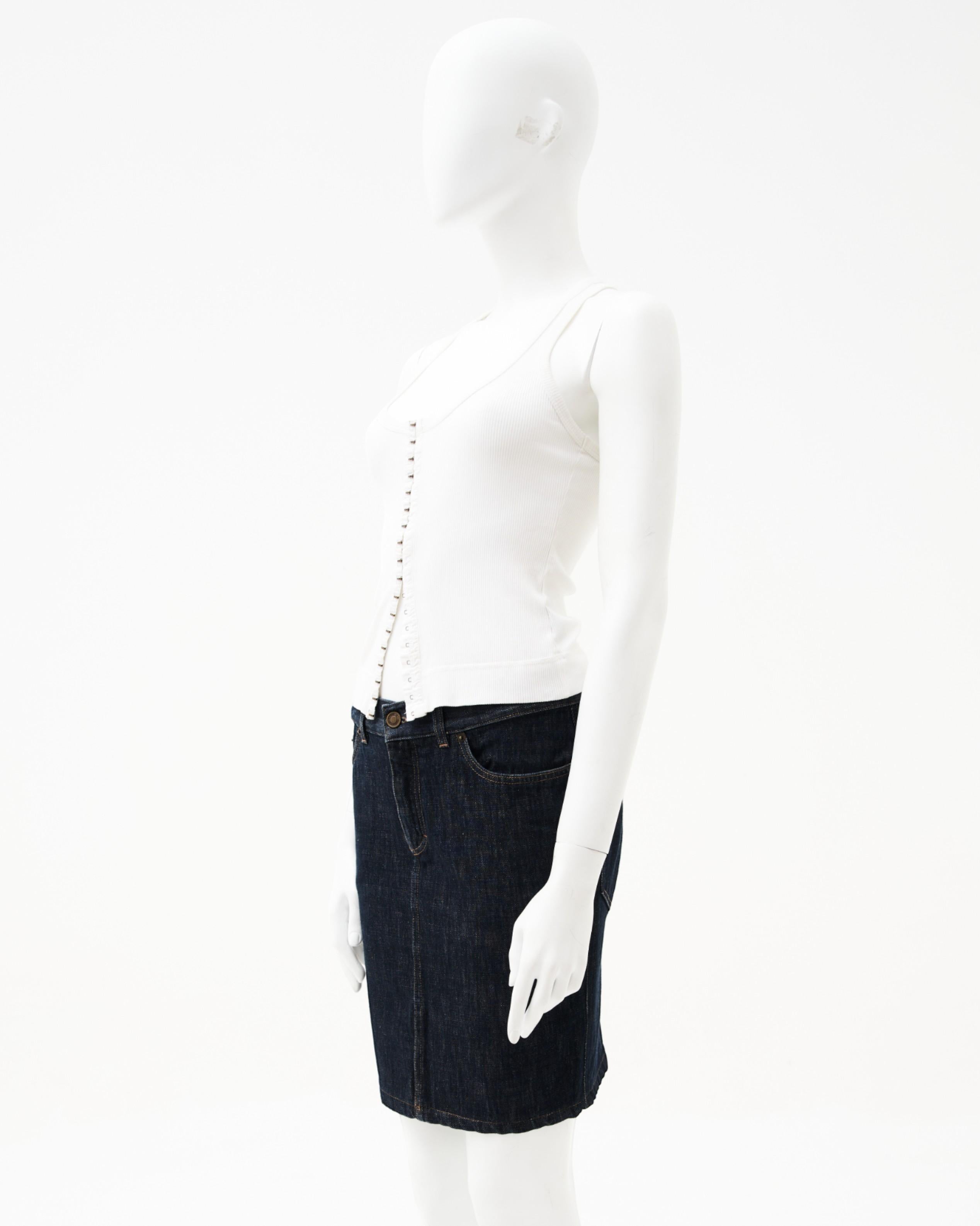 Gray Gucci by Tom Ford S/S 2002 - Top blanc boutonné et jupe en jean en vente