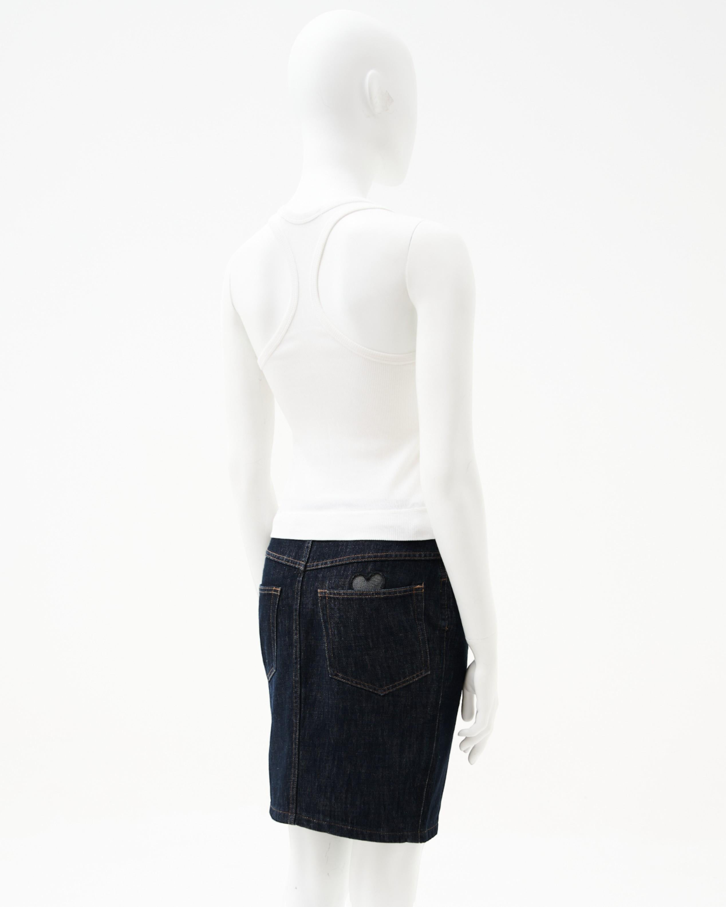 Gucci by Tom Ford S/S 2002 - Top blanc boutonné et jupe en jean Pour femmes en vente