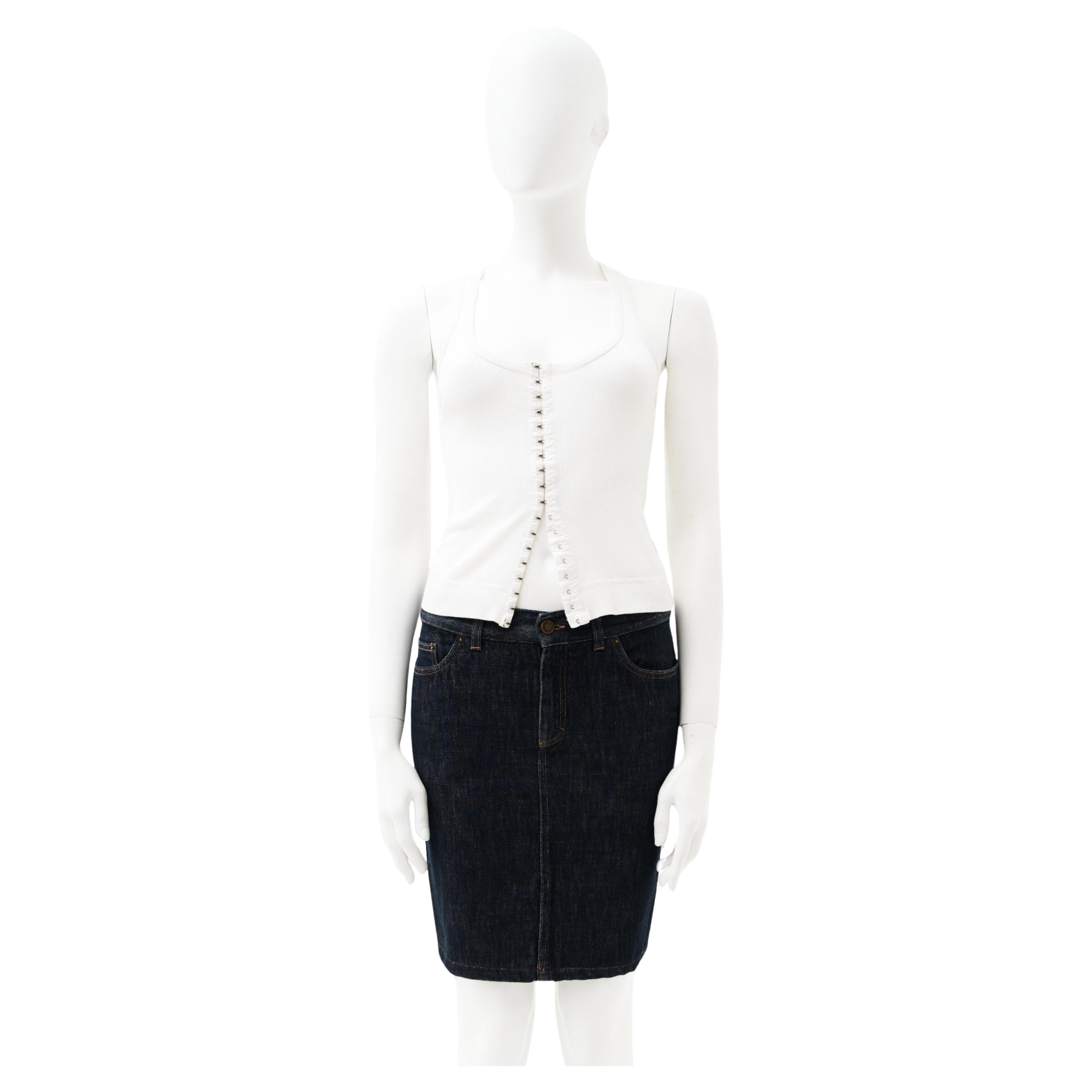 Gucci by Tom Ford S/S 2002 Buttoned White Top and Denim Skirt