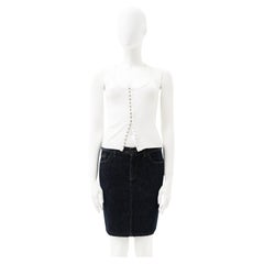 Gucci by Tom Ford S/S 2002 Buttoned White Top and Denim Skirt