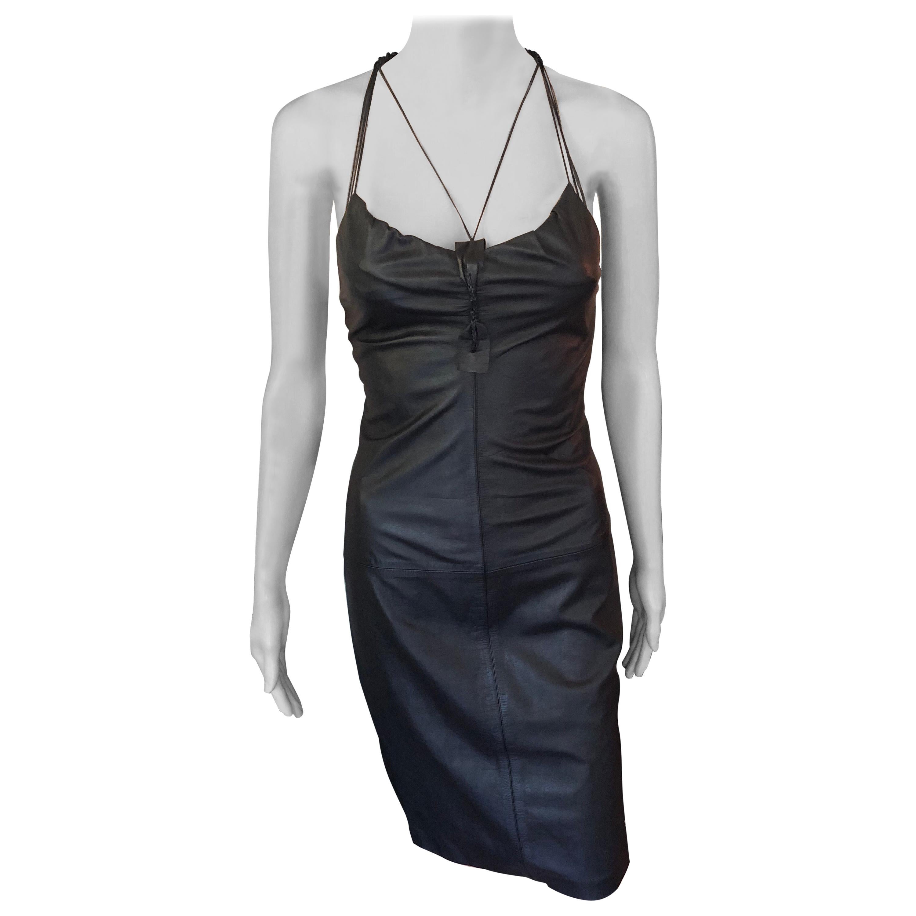 Gucci by Tom Ford S/S 2002 Leather Bustier Black Dress at 1stDibs