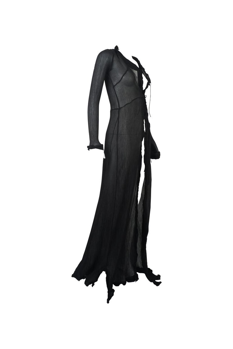 GUCCI By Tom Ford S/s 2002 Sheer Asymmetric Black Duster Coat Maxi Dress Set  For Sale at 1stDibs