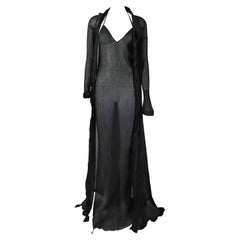 GUCCI By Tom Ford S/s 2002 Sheer Asymmetric Black Duster Coat Maxi Dress Set