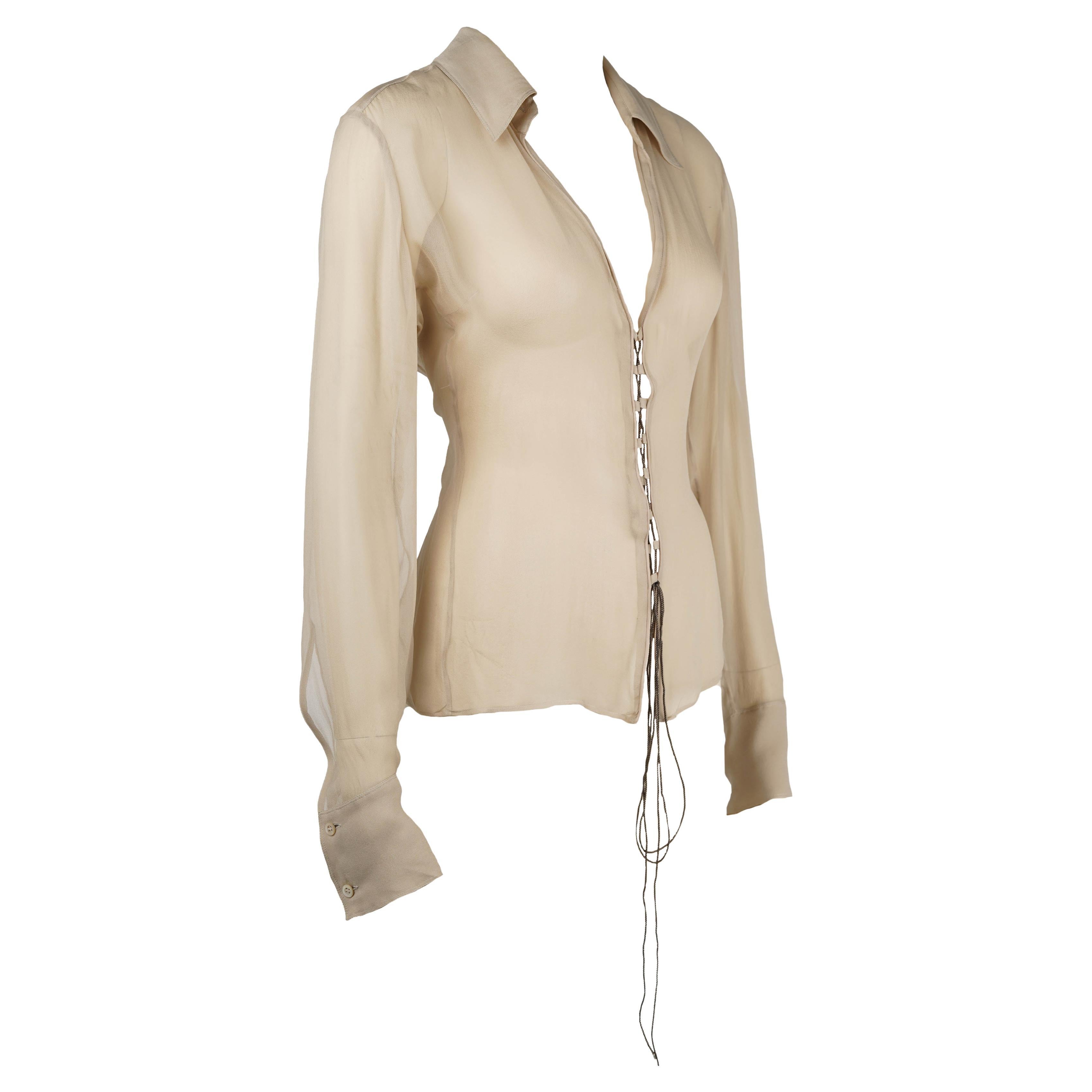 Donna Gucci by Tom Ford S/S 2002 Camicetta in seta trasparente - Made in Italy Taglia M/L S.I.S.M. in vendita