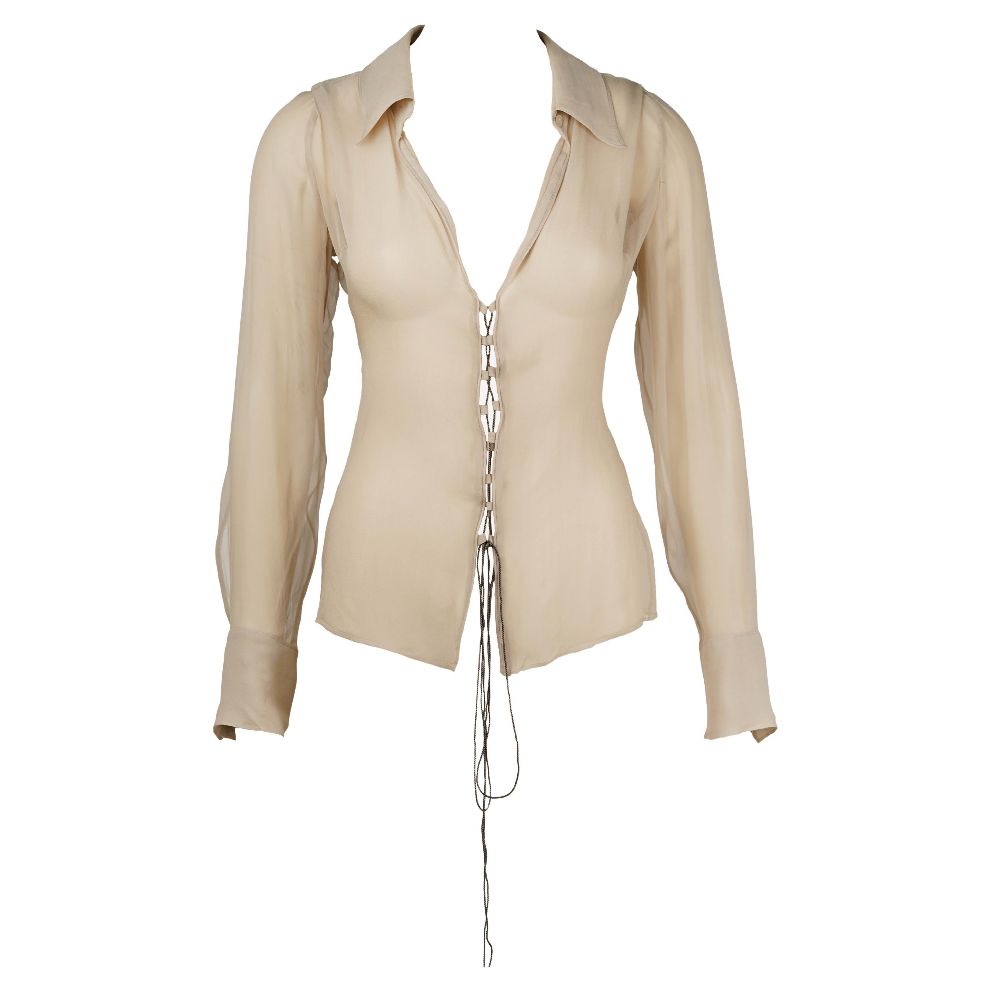 Gucci by Tom Ford S/S 2002 Camicetta in seta trasparente - Made in Italy Taglia M/L S.I.S.M.