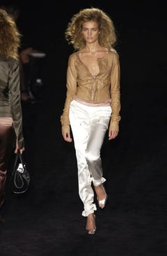Gucci by Tom Ford Vintage S/S 2003 Beige Leather Ruched Jacket XS