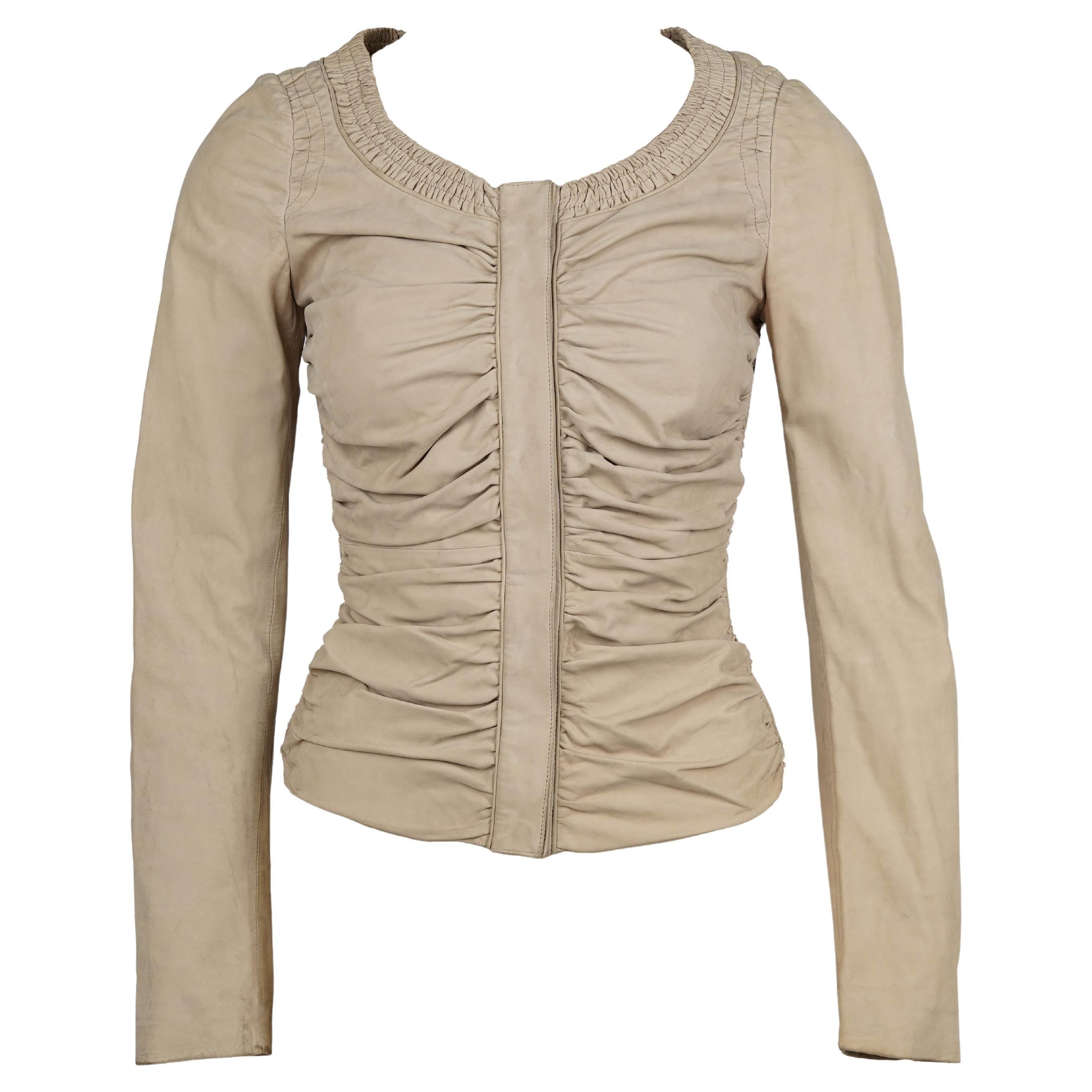 Gucci by Tom Ford S/S 2003 Veste froncée en cuir beige - XS