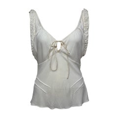 Gucci by Tom Ford S/S 2003 Ivory Ruched-Strap Tie-Front Top