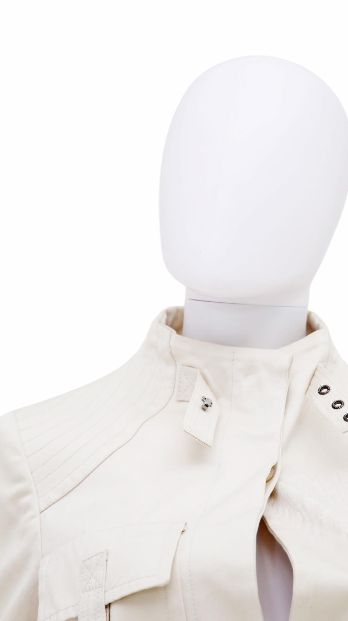 Gucci by Tom Ford S/S 2003 Military Multipocket White Cotton Coat in vendita 5