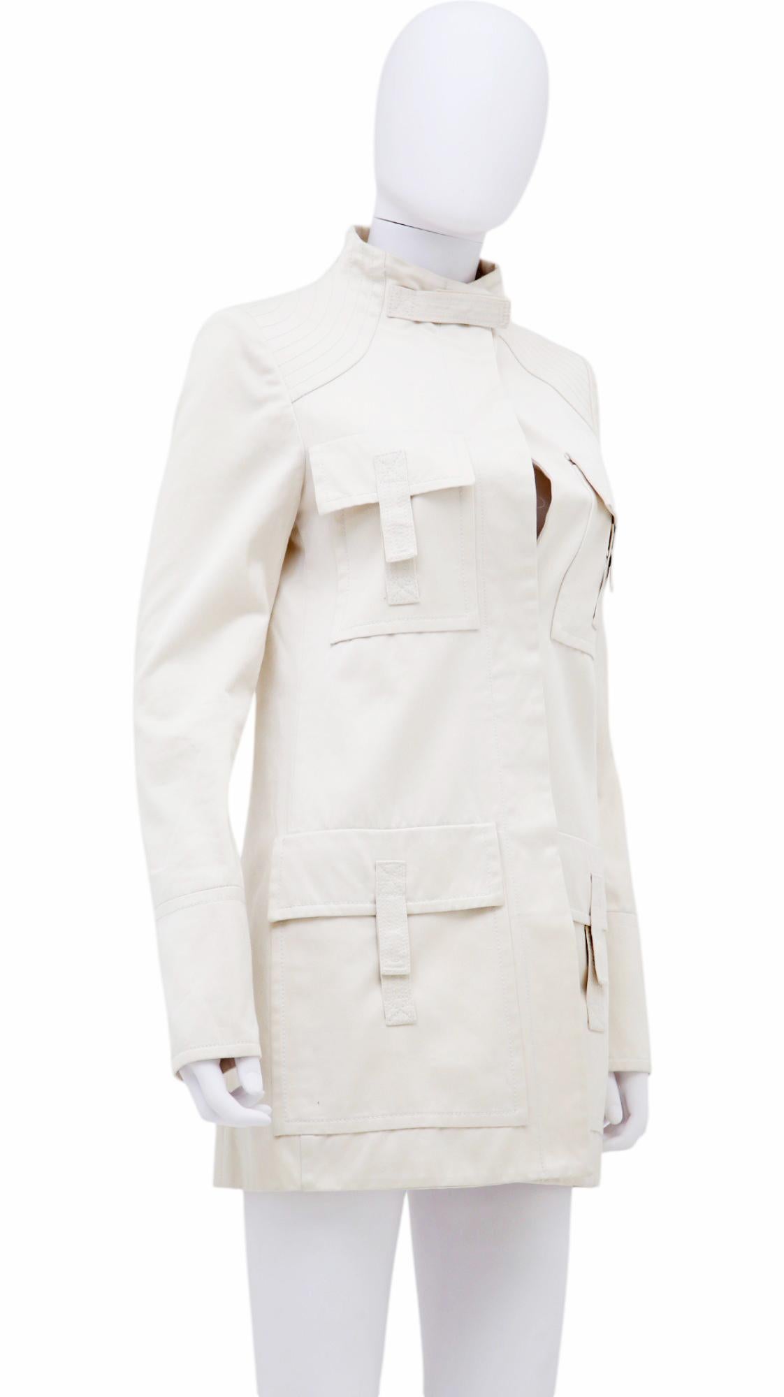 Gray Gucci by Tom Ford S/S 2003 Military Multipocket White Cotton Coat in vendita