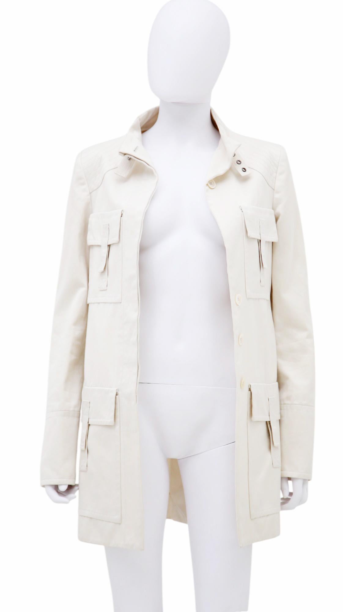 Gucci by Tom Ford S/S 2003 Military Multipocket White Cotton Coat in vendita 1