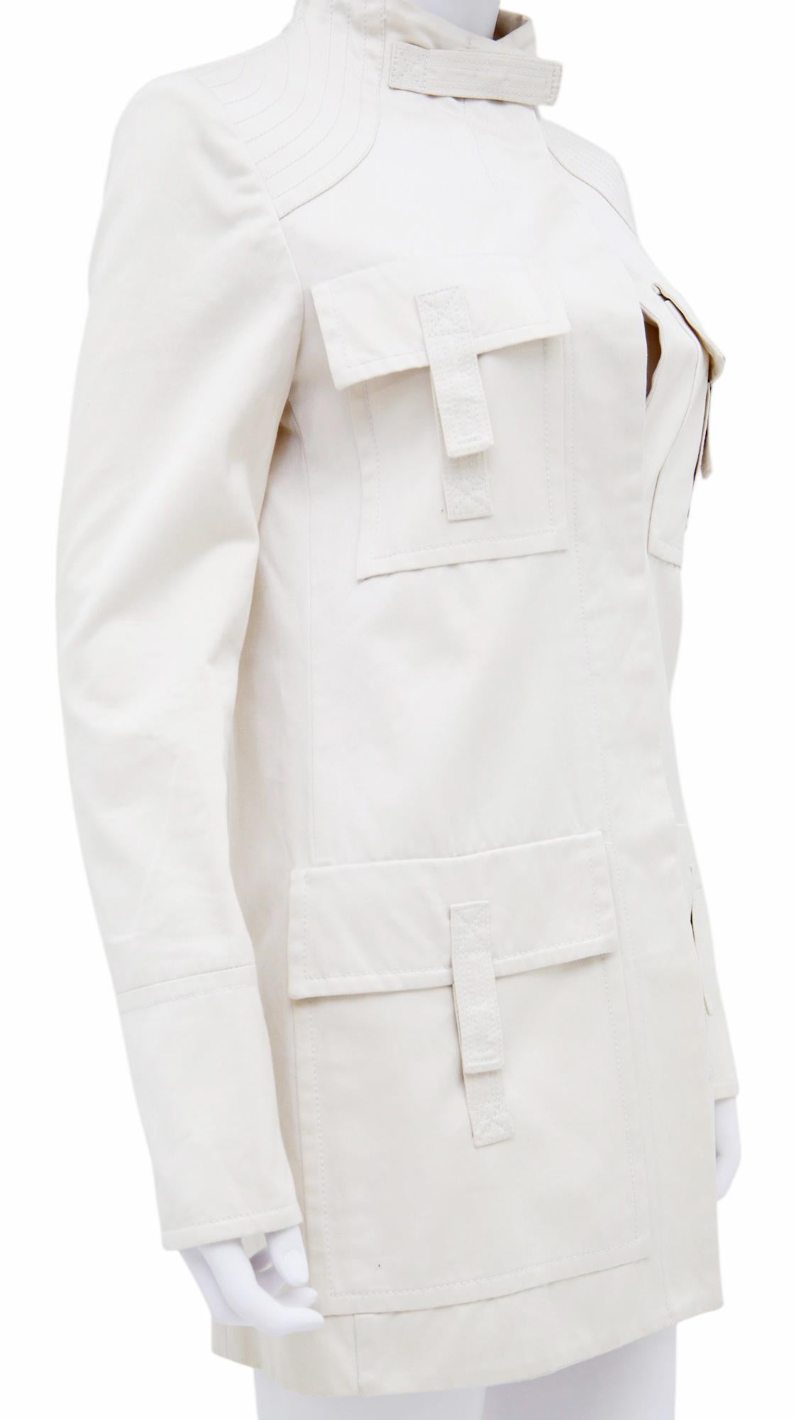 Gucci by Tom Ford S/S 2003 Military Multipocket White Cotton Coat in vendita 4