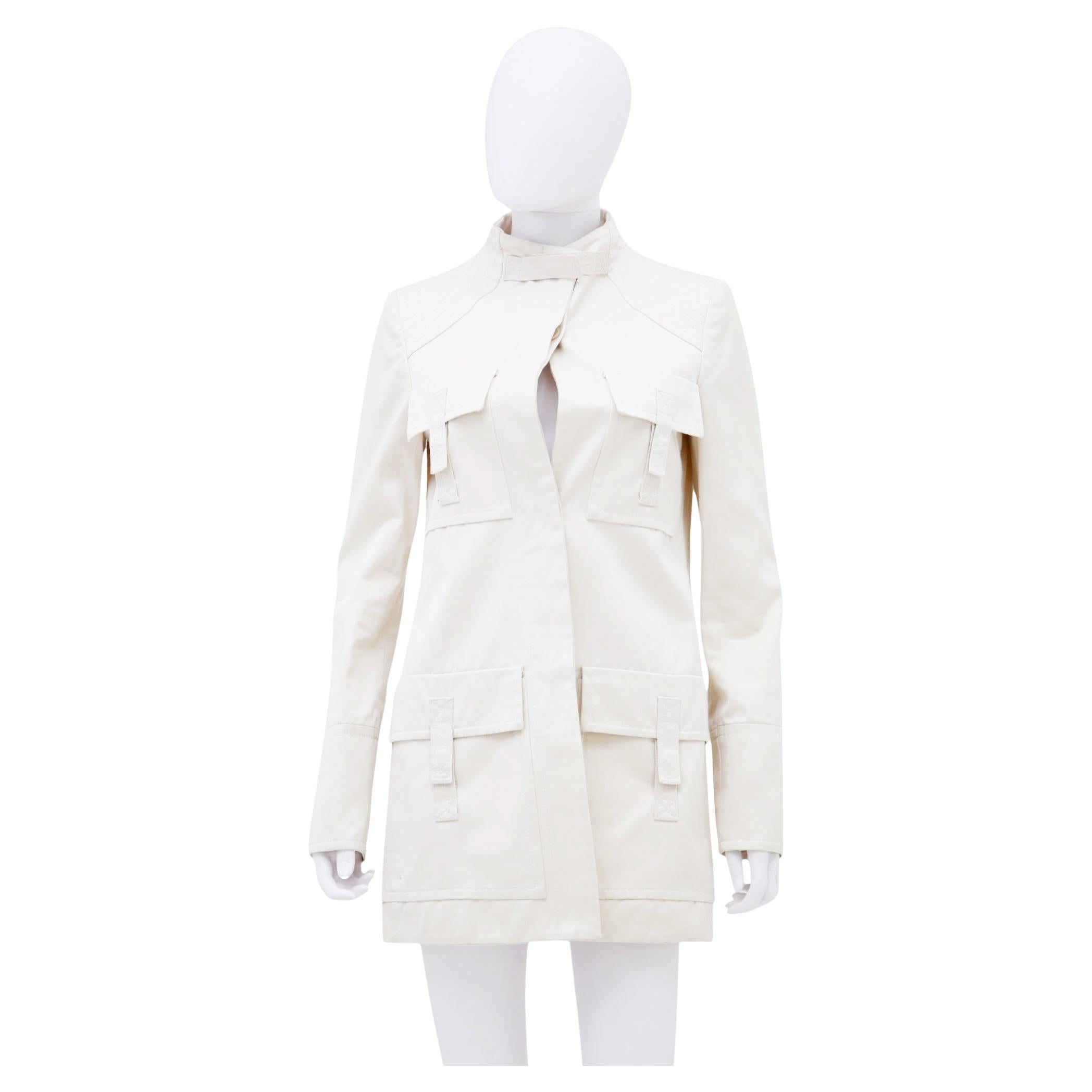 Gucci by Tom Ford S/S 2003 Military Multipocket White Cotton Coat in vendita