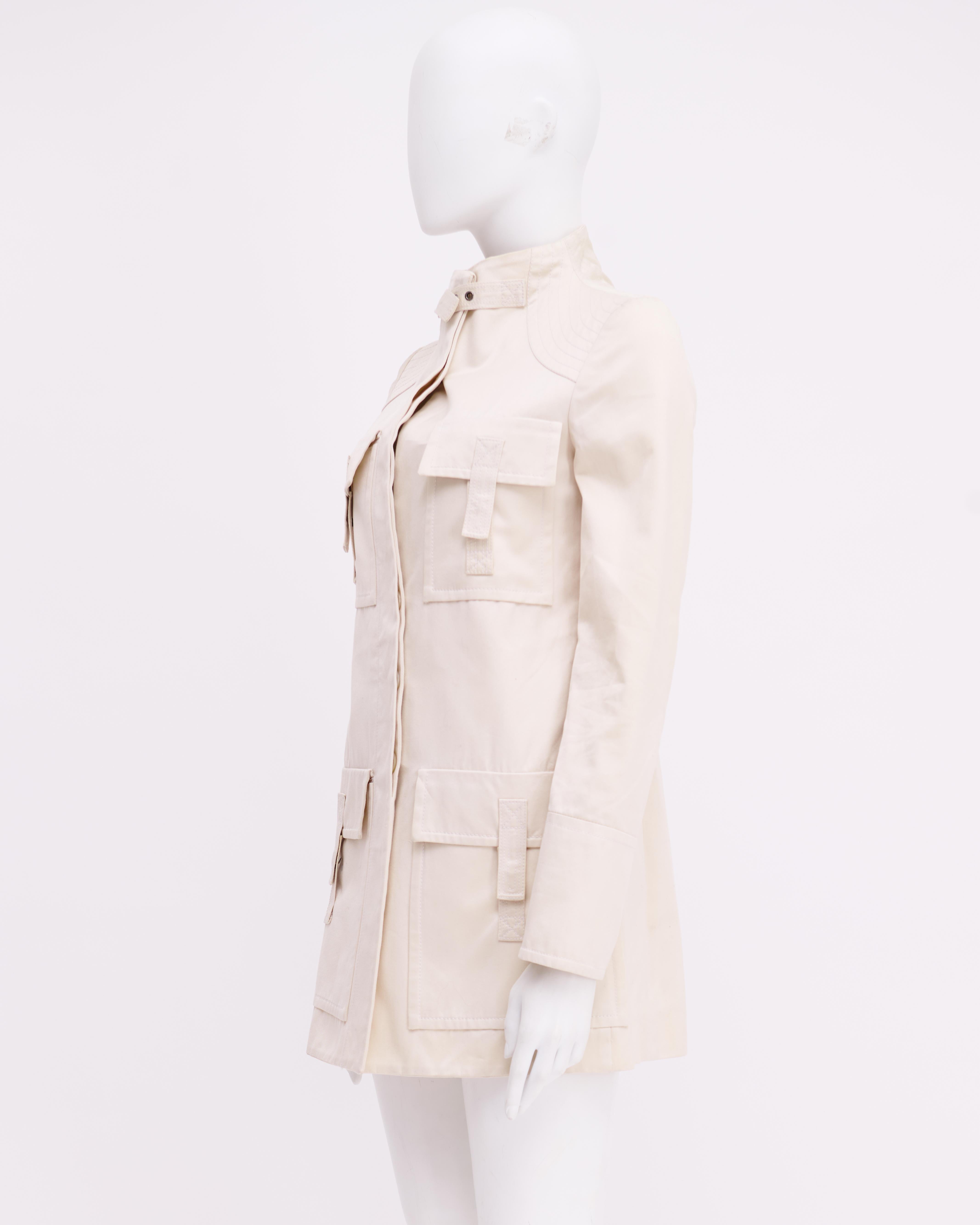Gucci by Tom Ford S/S 2003 Abrigo Blanco Multibolsillos White en venta