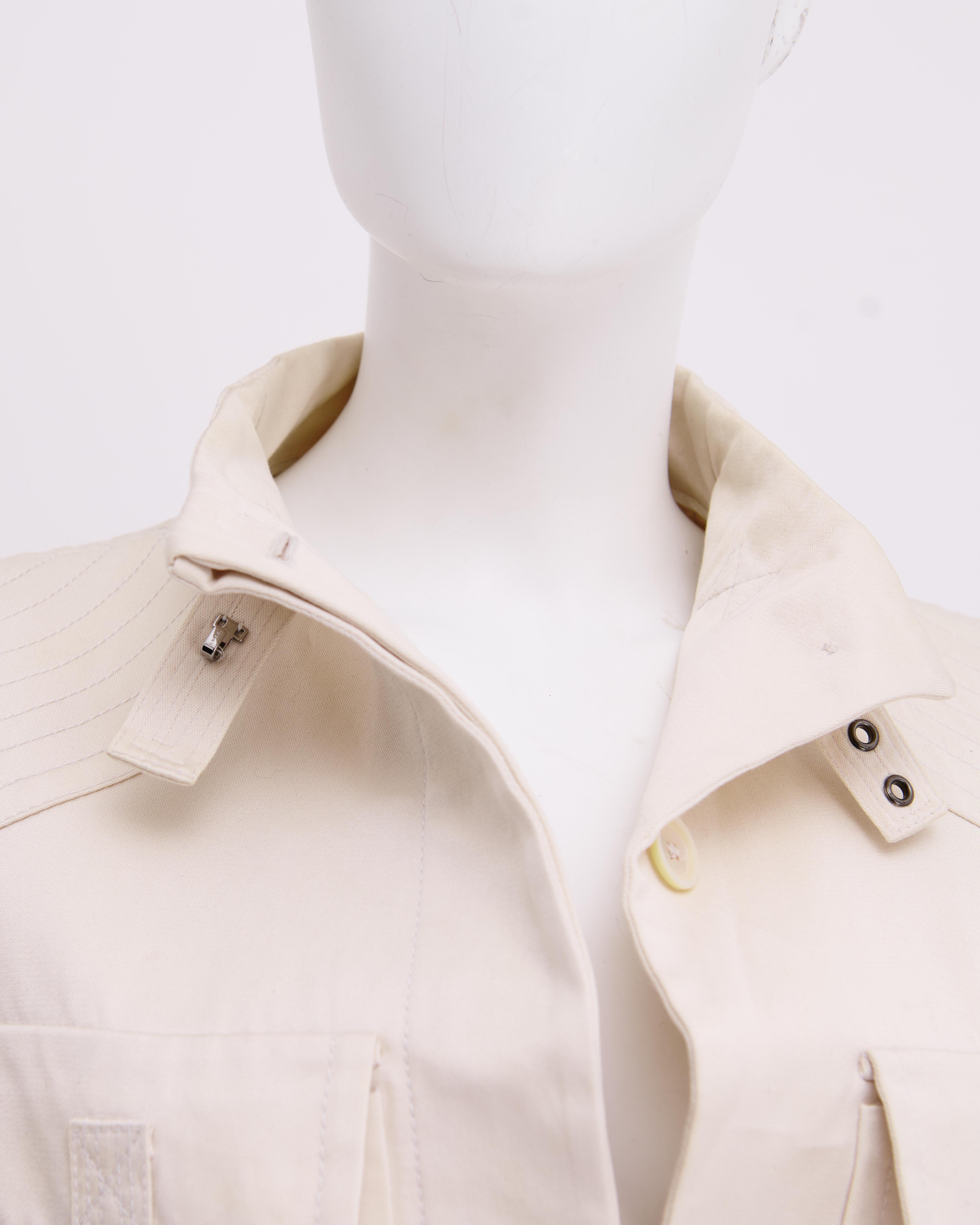 Gucci by Tom Ford S/S 2003 Abrigo Blanco Multibolsillos en venta 3