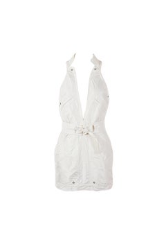 GUCCI by Tom Ford S/s 2003 White Halter Utility Mini Dress Size 42