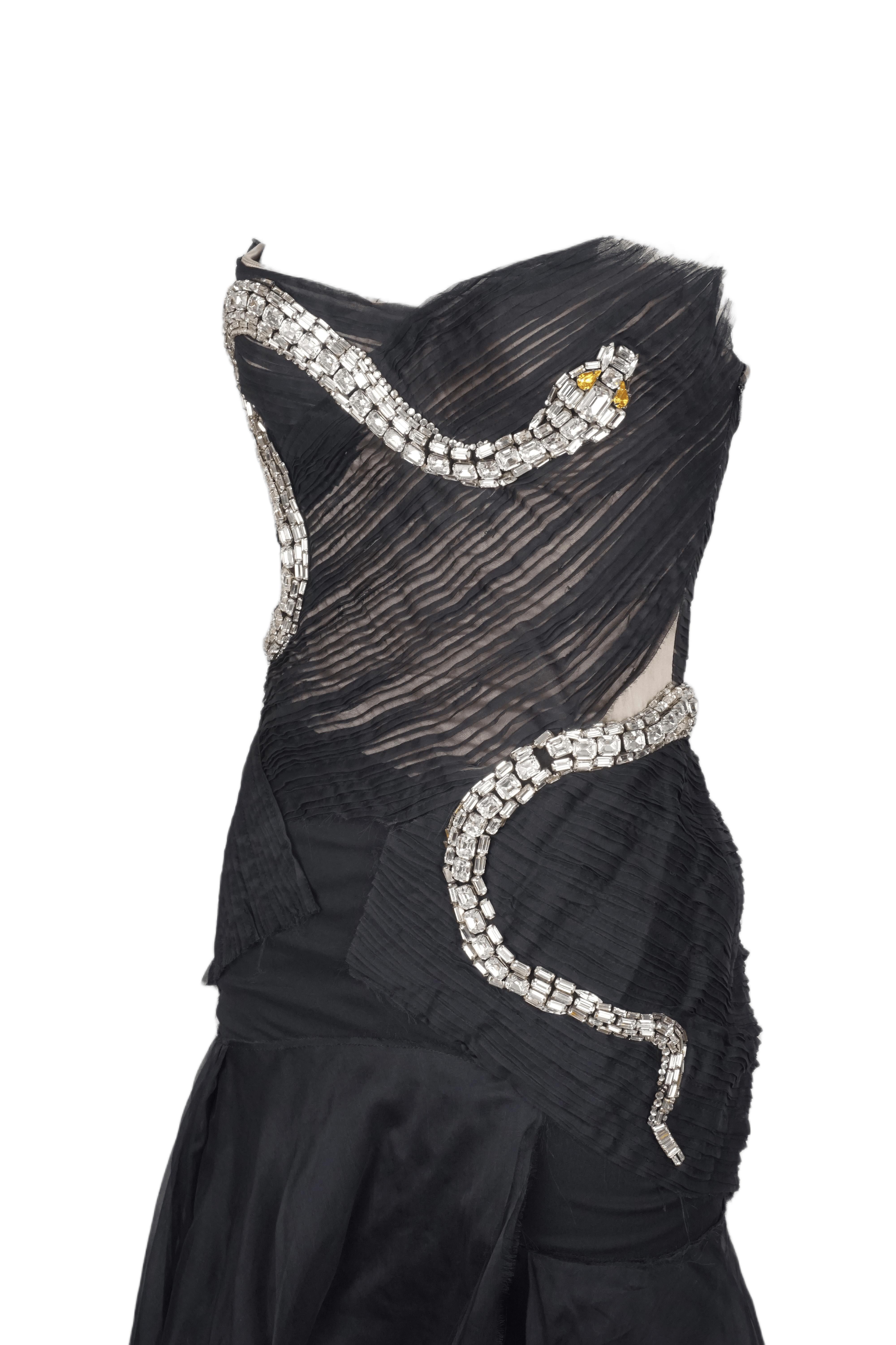 GUCCI By Tom Ford S/s 2004 Black Strapless Crystal Snake Dress NWT For Sale 2