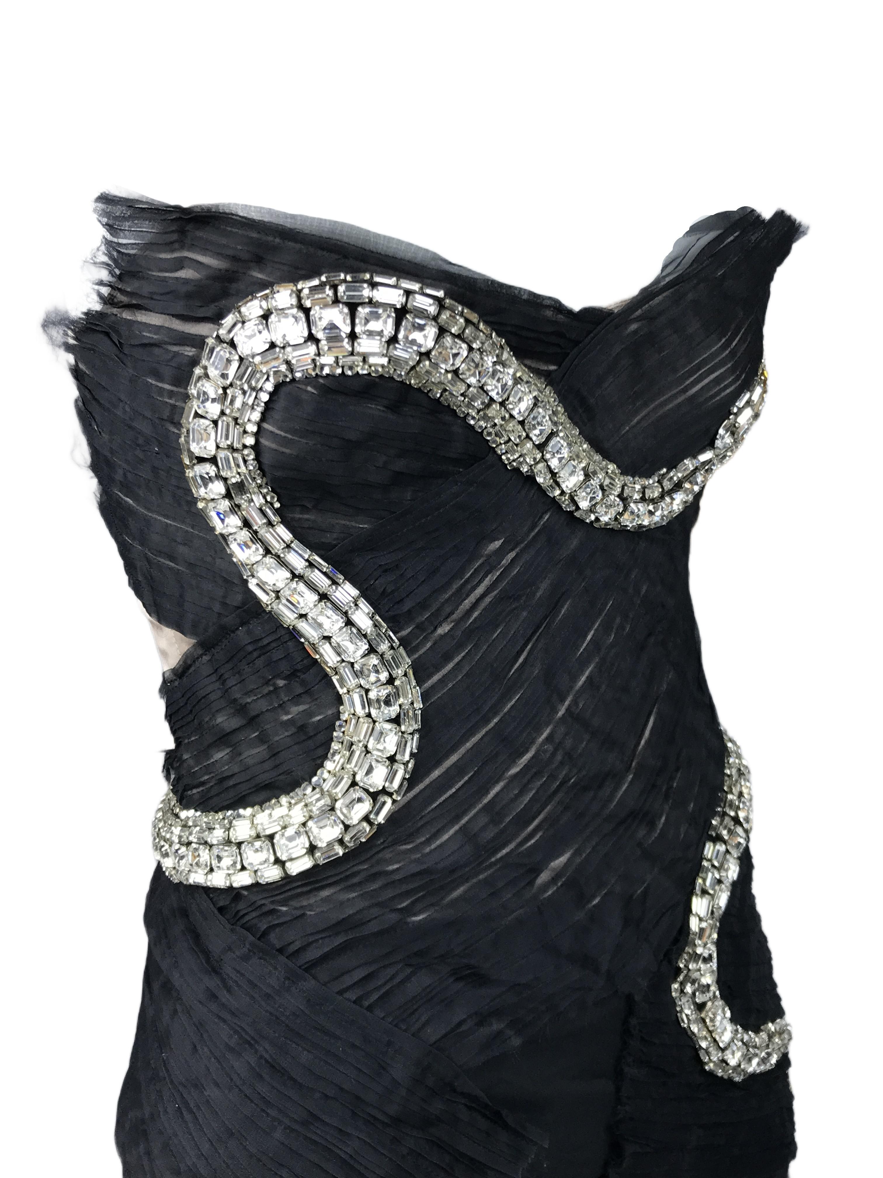 GUCCI By Tom Ford S/s 2004 Black Strapless Crystal Snake Dress NWT For Sale 3