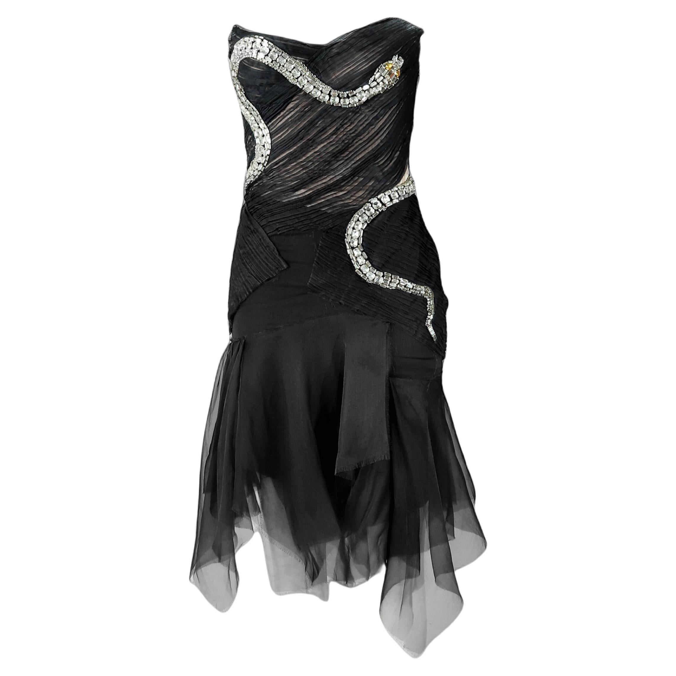 GUCCI By Tom Ford S/s 2004 Black Strapless Crystal Snake Dress NWT For Sale