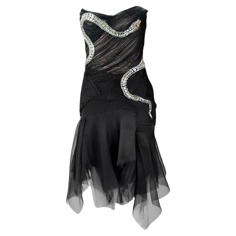 GUCCI By Tom Ford S/s 2004 Black Strapless Crystal Snake Dress NWT For Sale  at 1stDibs