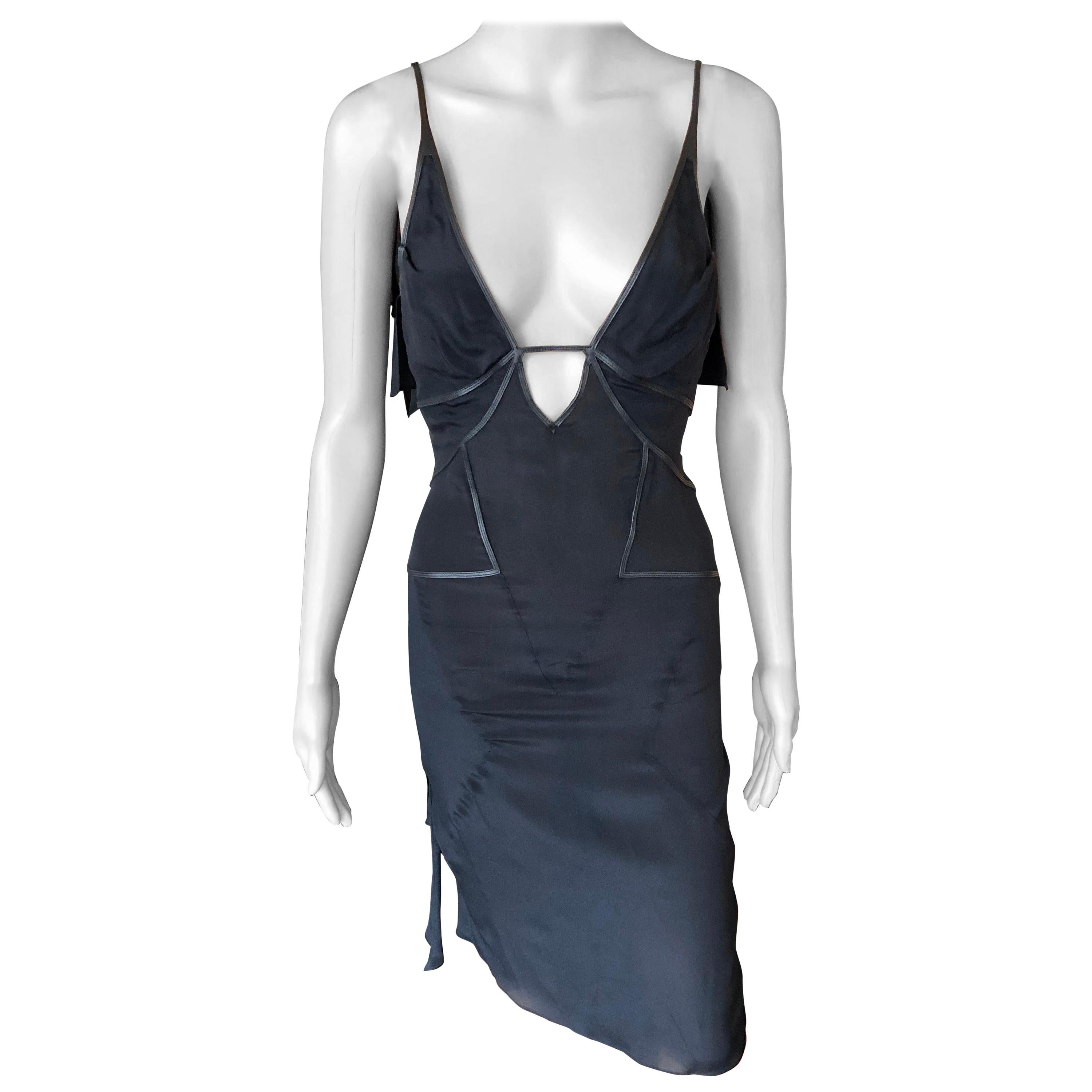Gucci by Tom Ford S/S 2004 Cutout Plunged Neckline Black Dress For Sale