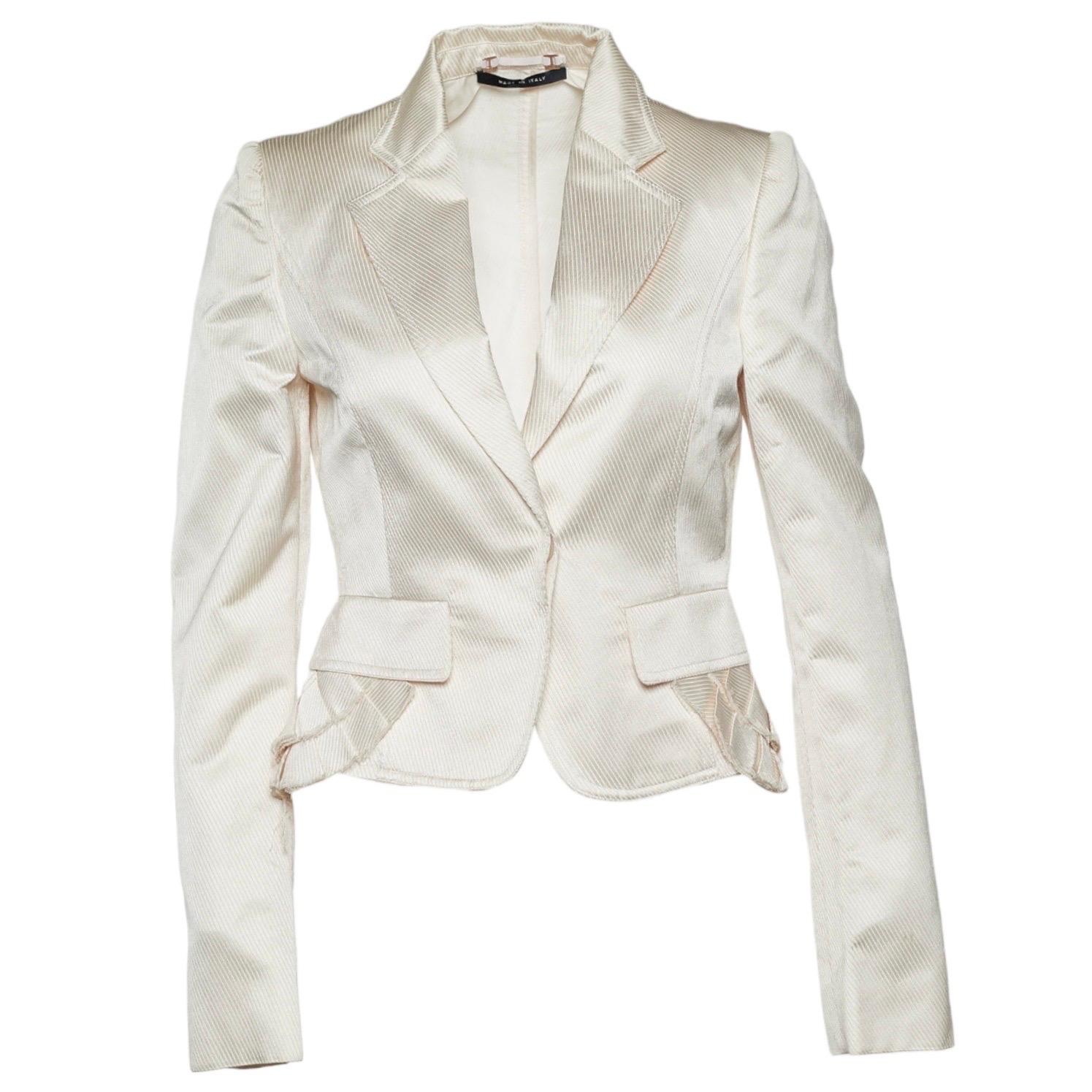 Beige GUCCI BY TOM FORD - P/E 2004 - Completo in seta sfrangiata Pantaloni e giacca a pieghe Blazer in vendita