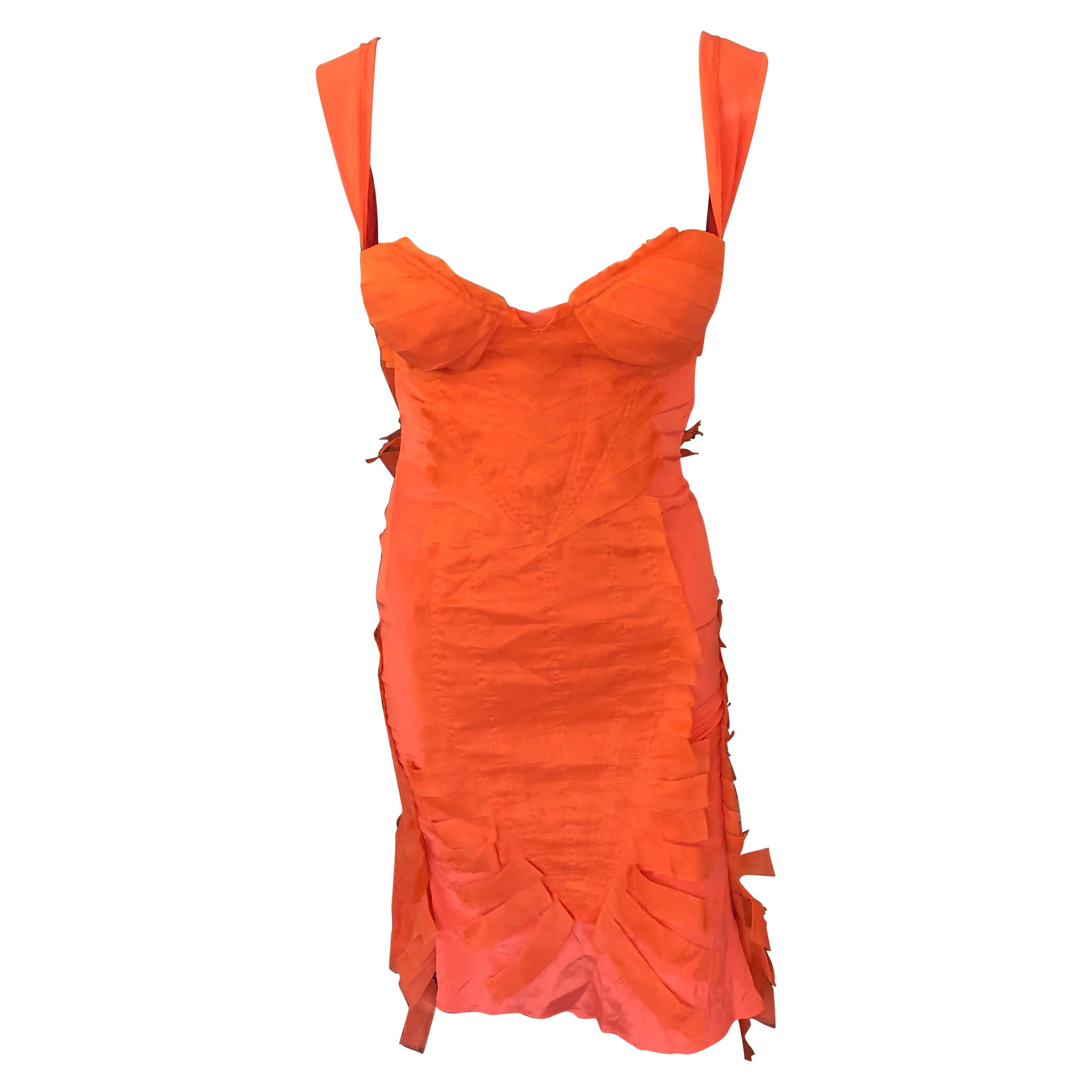 Gucci by Tom Ford S/S 2004 Runway Bustier Silk Open Back Tangerine Dress