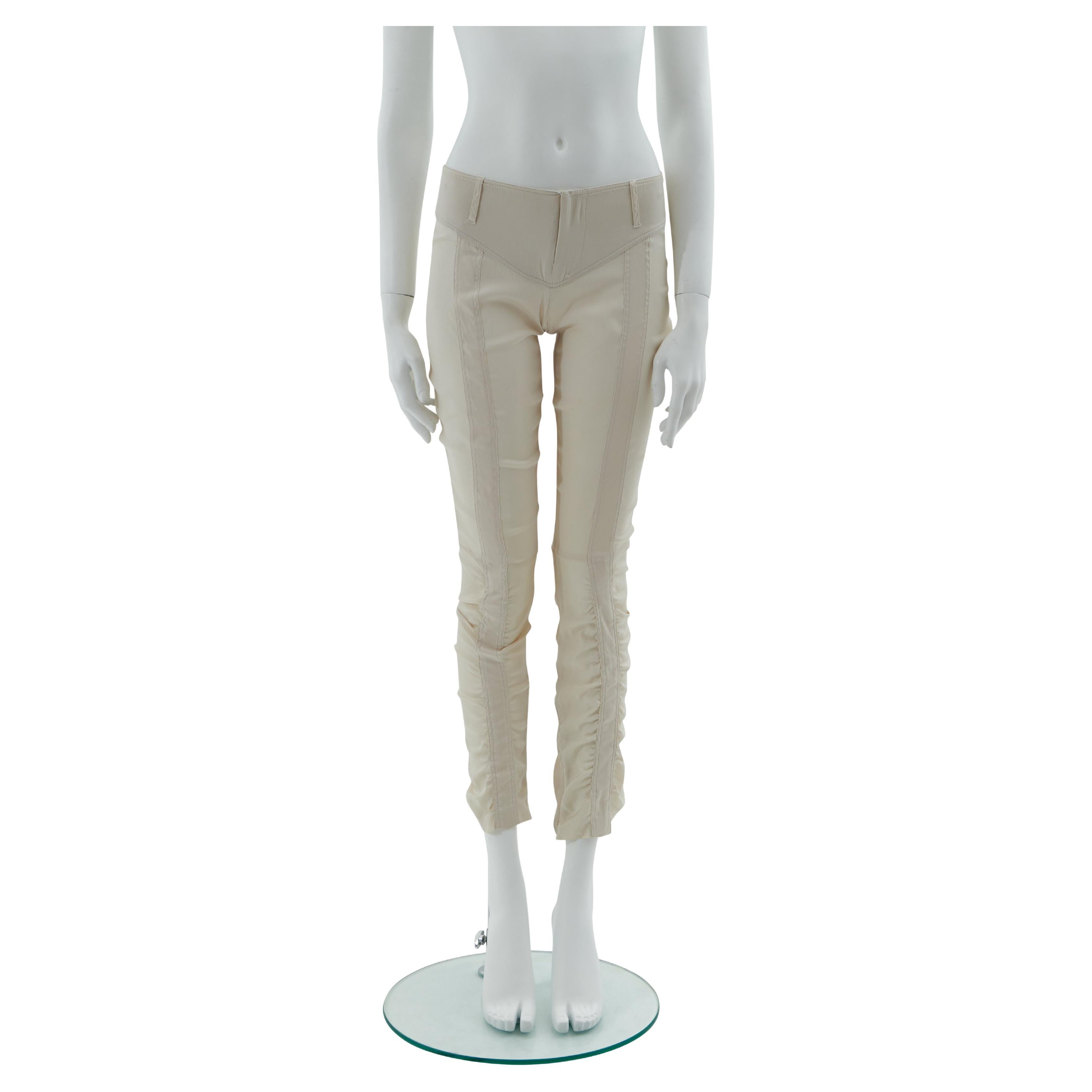 Gucci by Tom Ford S/S 2004  White ruched silk pants Operazione riuscita For Sale