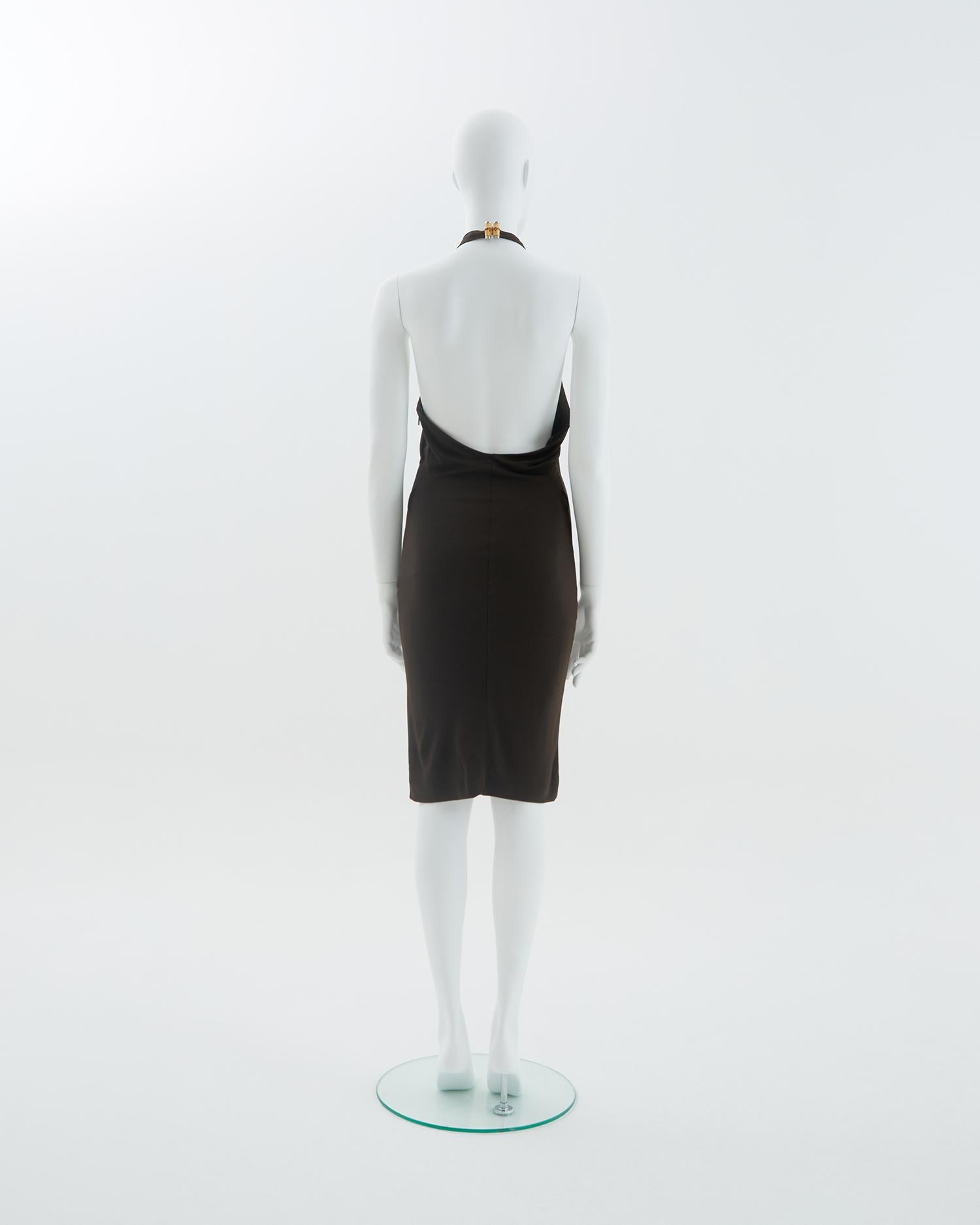 Gray Gucci by Tom Ford S/S 2006 Chocolate brown backless halter bamboo cocktail dress For Sale