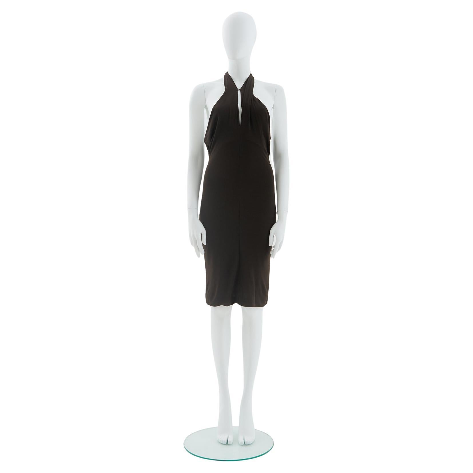 Gucci S/S 2006 Chocolate brown backless halter bamboo cocktail dress For Sale
