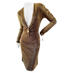 Gucci by Tom Ford Goldfarbenes Kleid mit Drachenornament