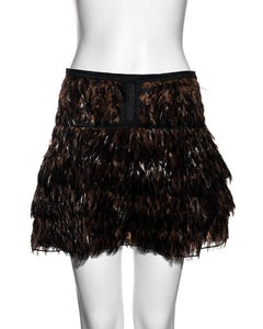 Gucci by Tom Ford silk organza mini skirt with brown feathers, ss 2003