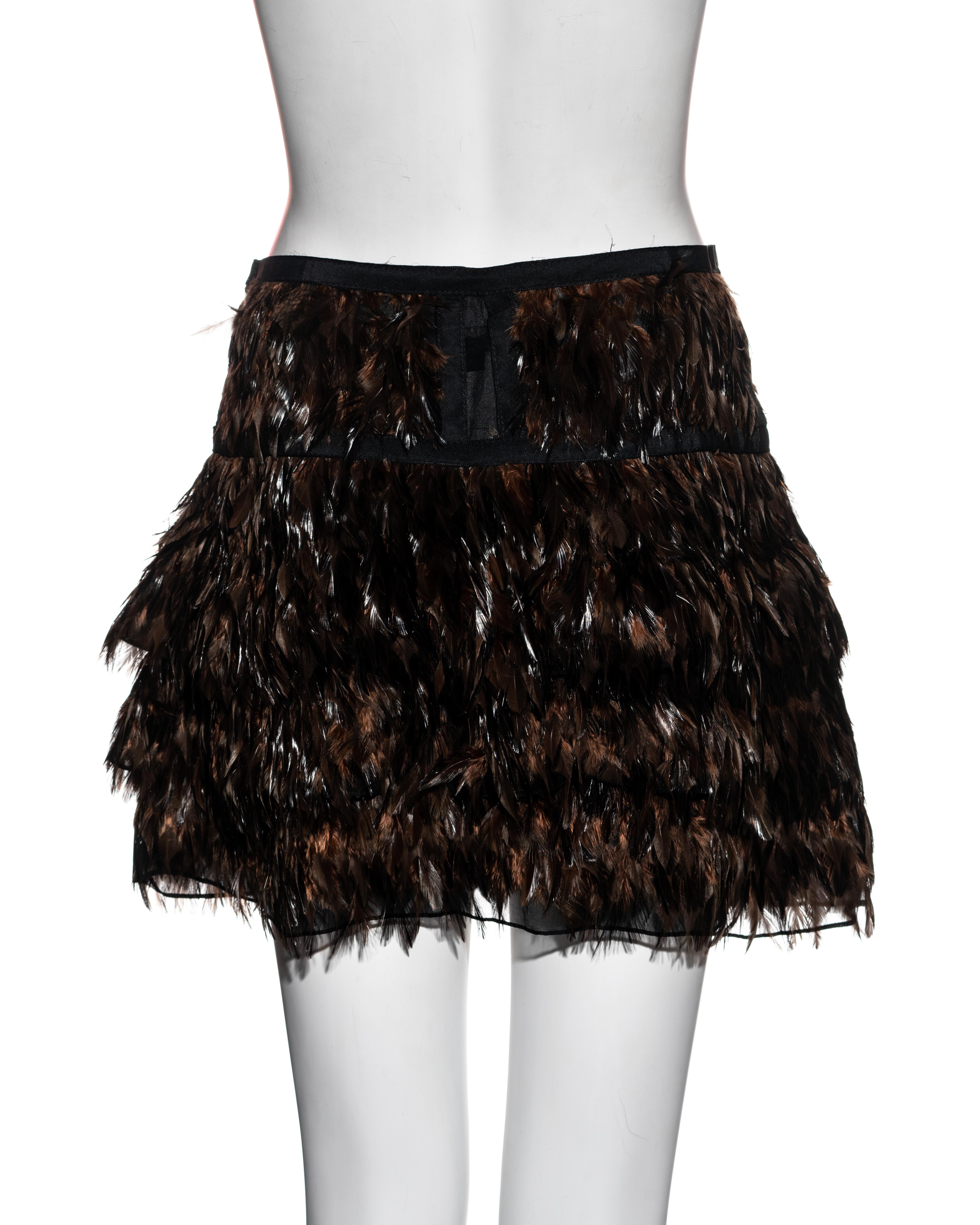 Black Gucci by Tom Ford silk organza mini skirt with brown feathers, ss 2003 For Sale