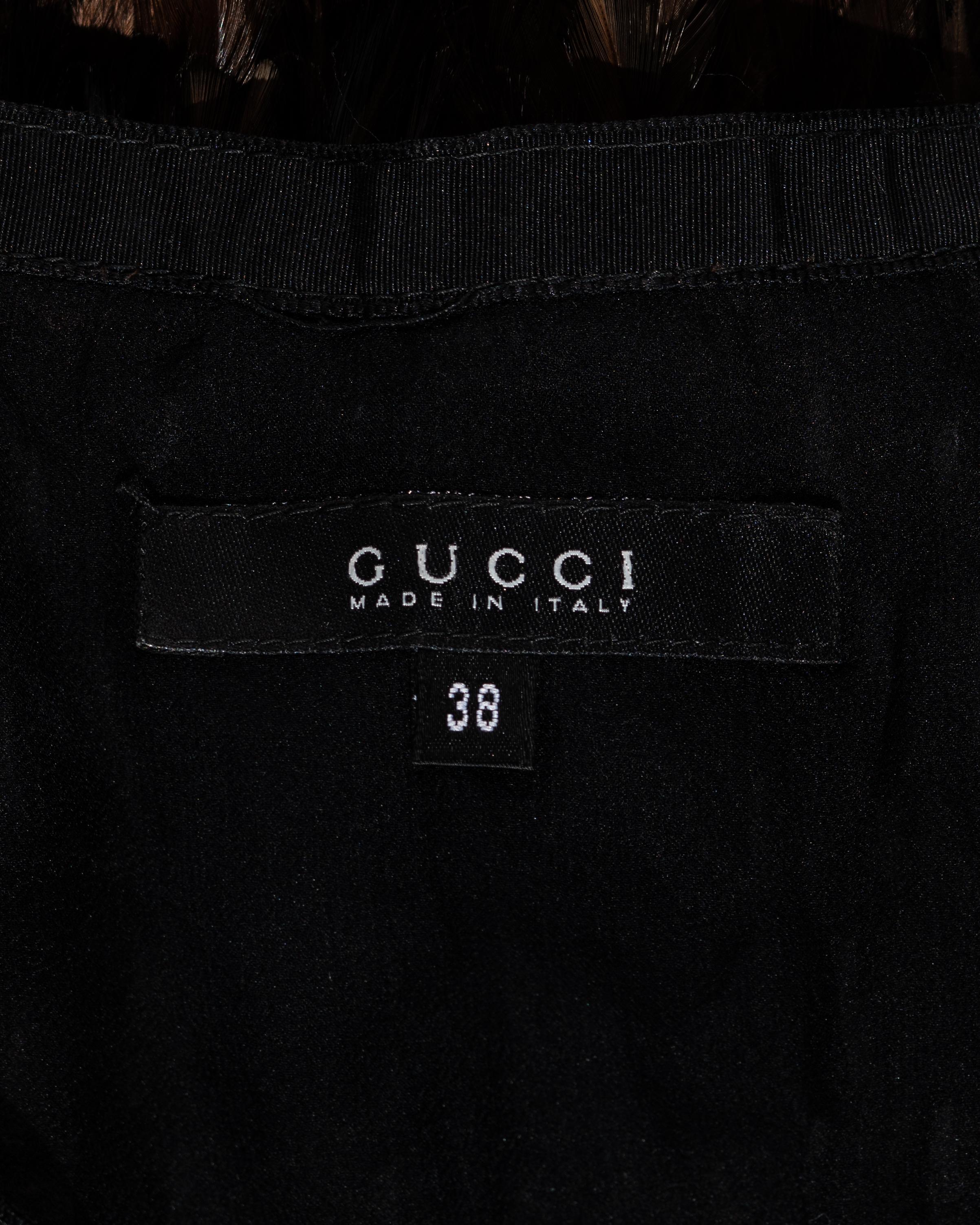 Women's Gucci by Tom Ford silk organza mini skirt with brown feathers, ss 2003 For Sale