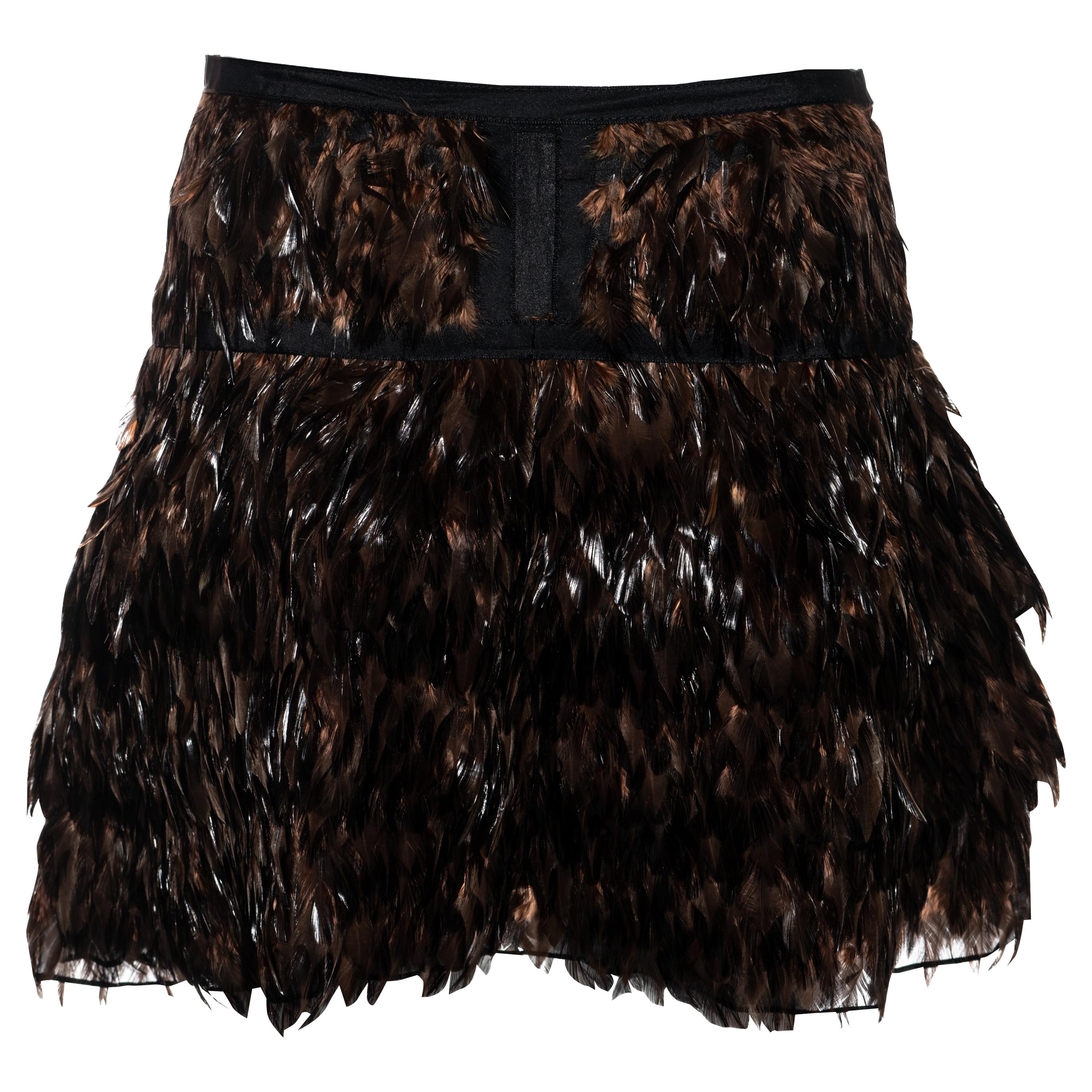 Gucci by Tom Ford silk organza mini skirt with brown feathers, ss 2003