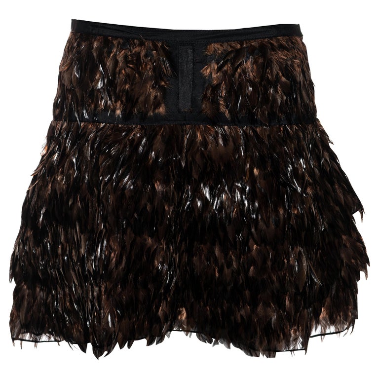 Gucci by Tom Ford silk organza mini skirt with brown feathers, ss 2003 ...