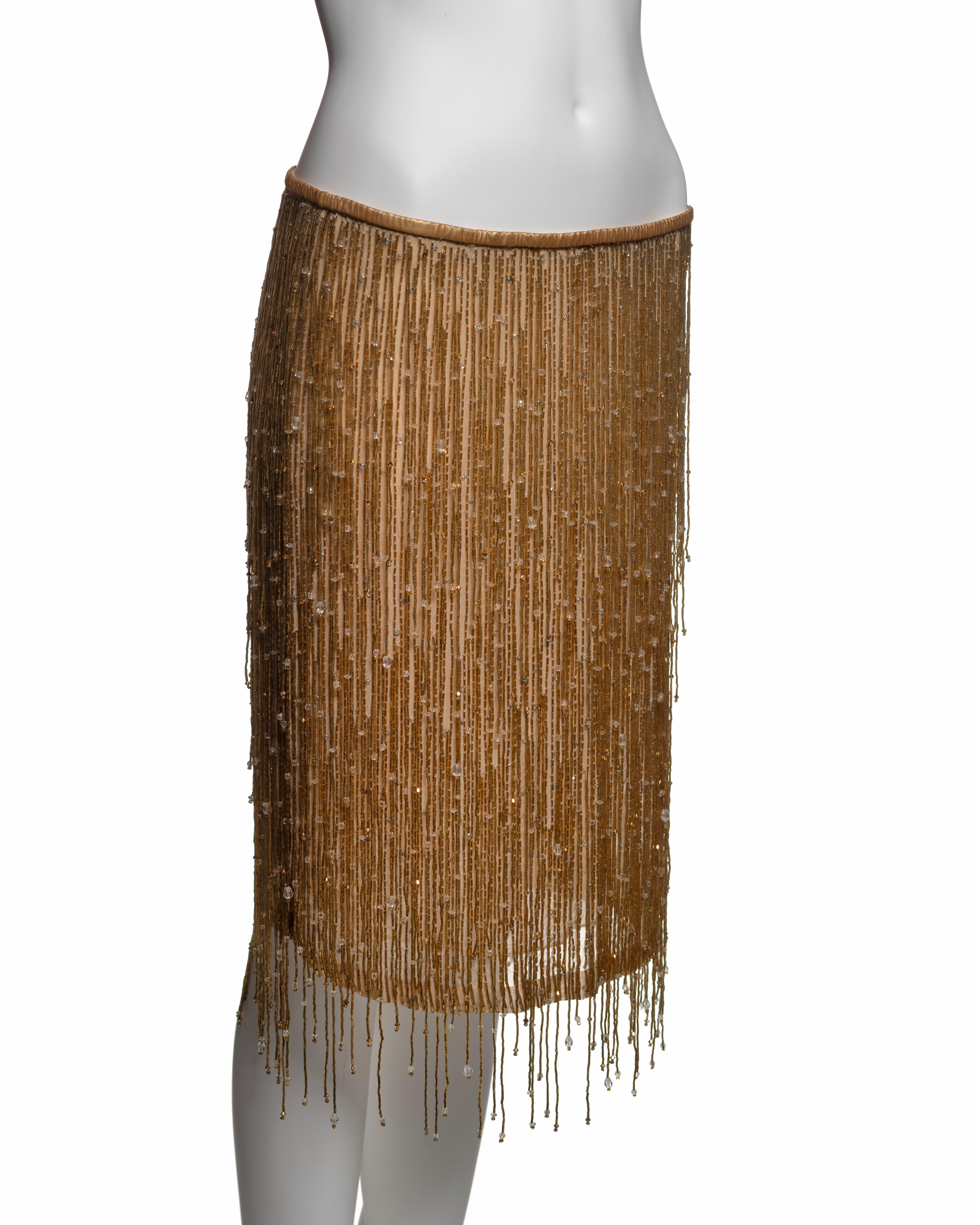 Gucci by Tom Ford Silk Ruffle Top and Gold Beaded Fringe Skirt ensemble, SS 1999 6